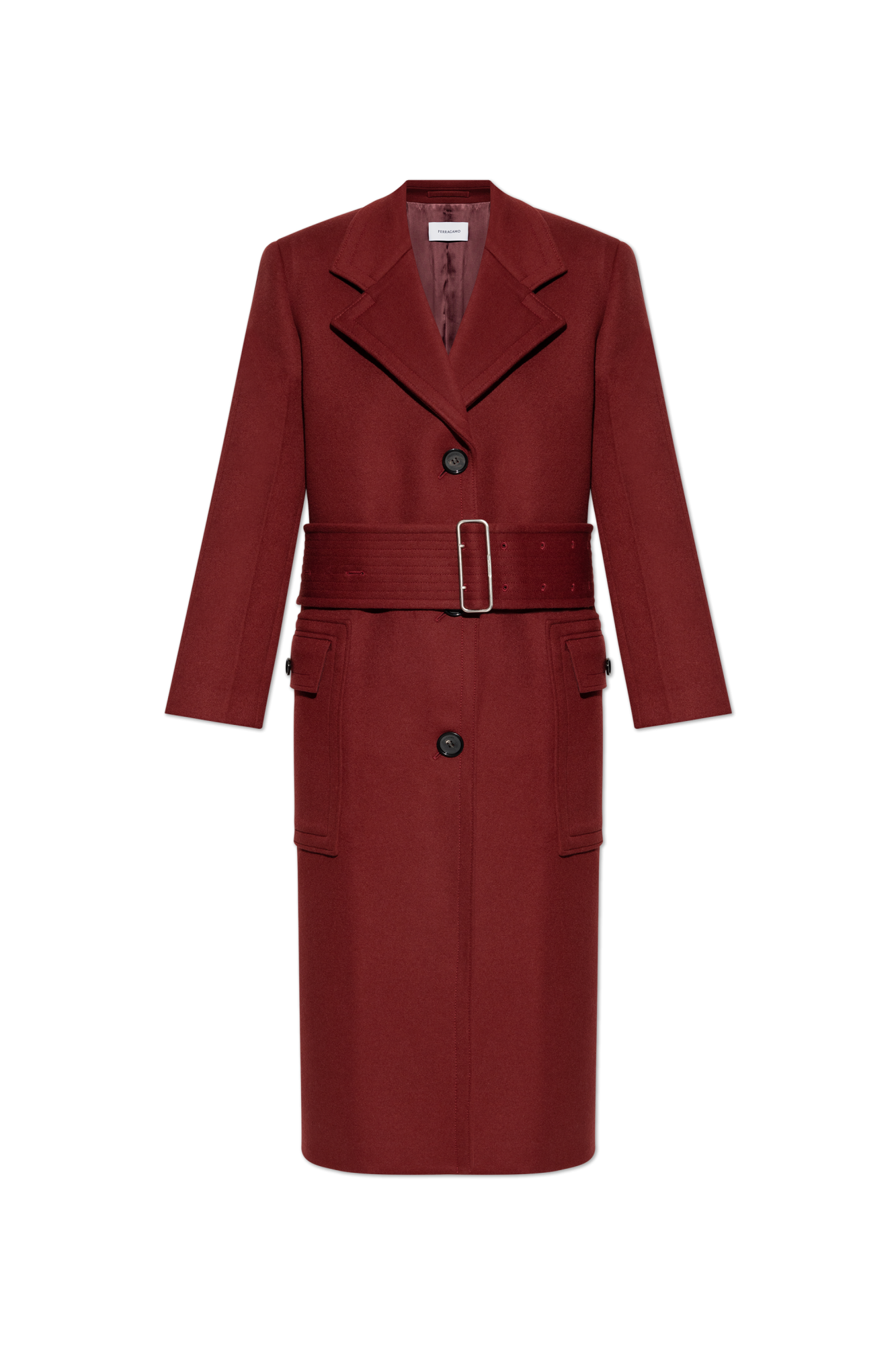 FERRAGAMO Wełniany Płaszcz, Kobiety, Czerwony