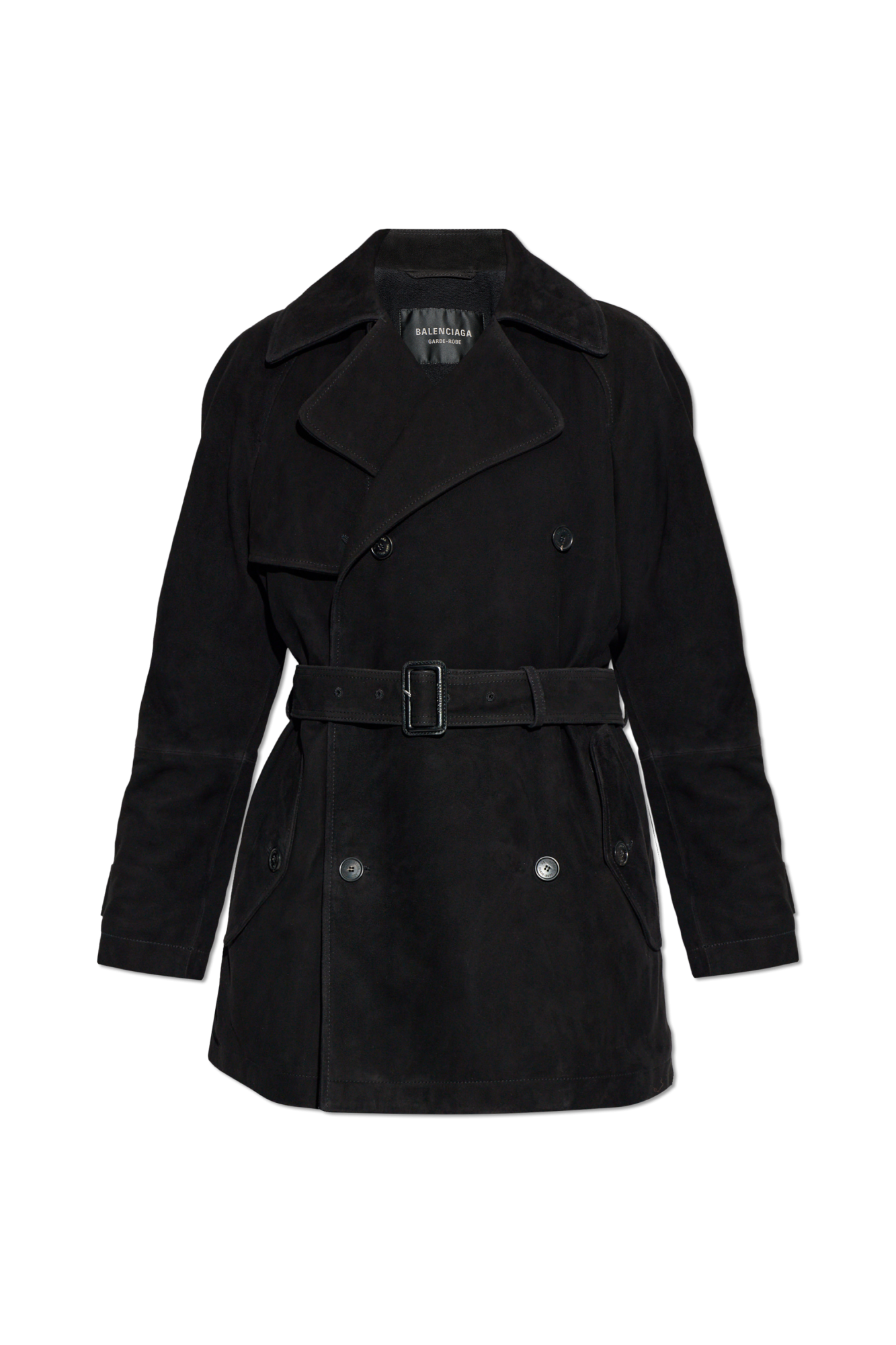 Balenciaga Zamszowy Trencz Z Paskiem, Kobiety, Czarny