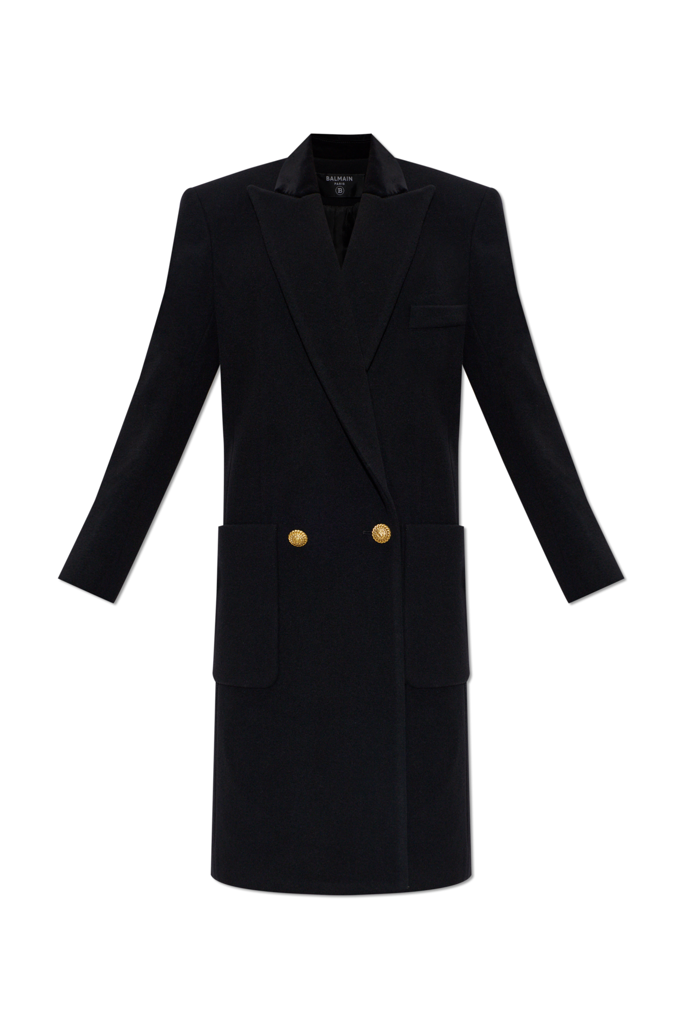 Balmain Wełniany Płaszcz, Kobiety, Czarny
