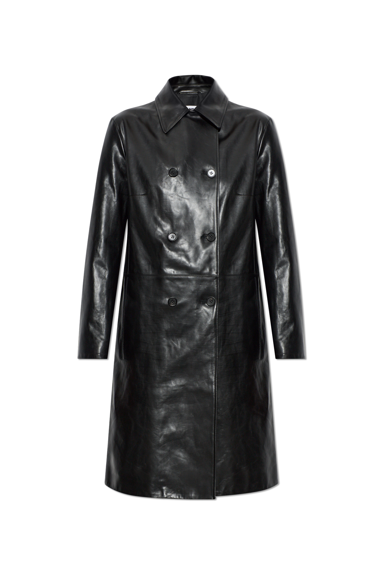 JIL SANDER Skórzany Płaszcz Dwurzędowy, Kobiety, Czarny