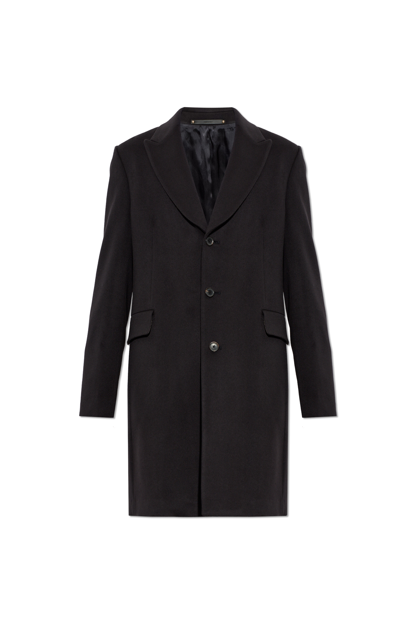 Paul Smith Wełniany Płaszcz Z Pojedynczym Rozcięciem, Mężczyźni, Czarny