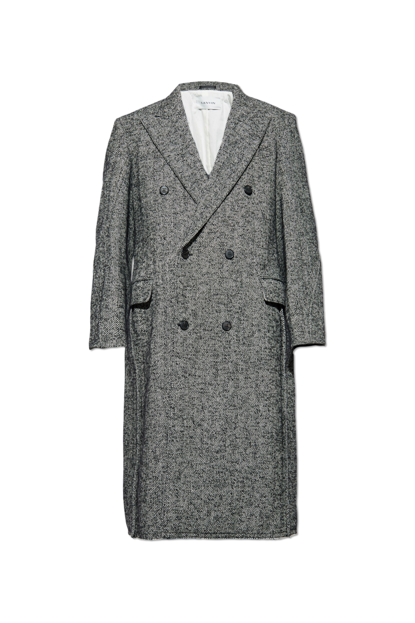 Lanvin Płaszcz Ze Wzorem W Jodełkę, Mężczyźni, Szary