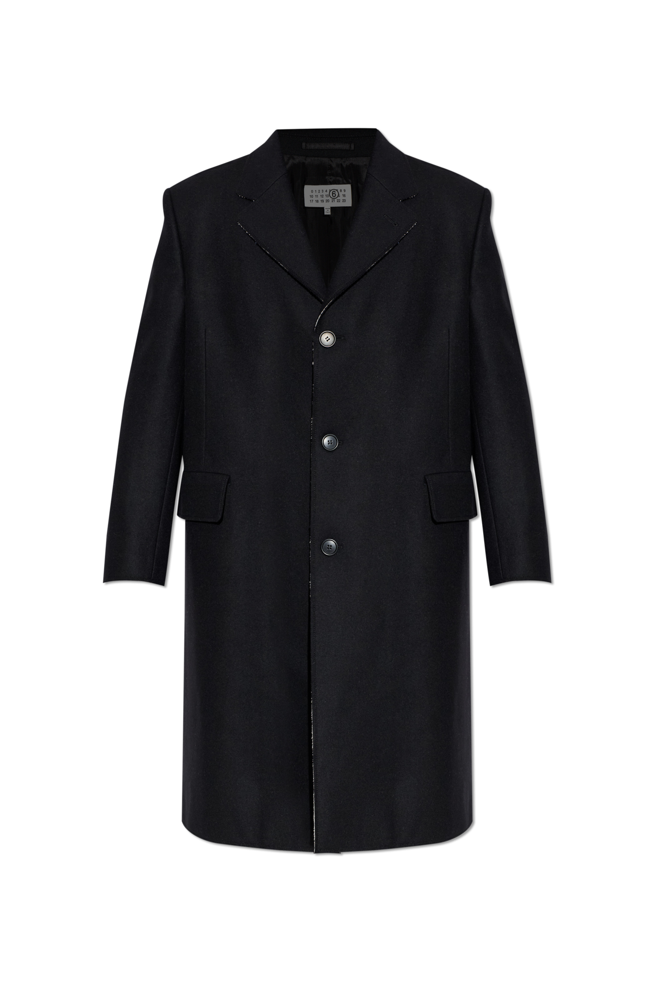MM6 Maison Margiela Wełniany Płaszcz Z Surowym Wykończeniem, Mężczyźni, Czarny