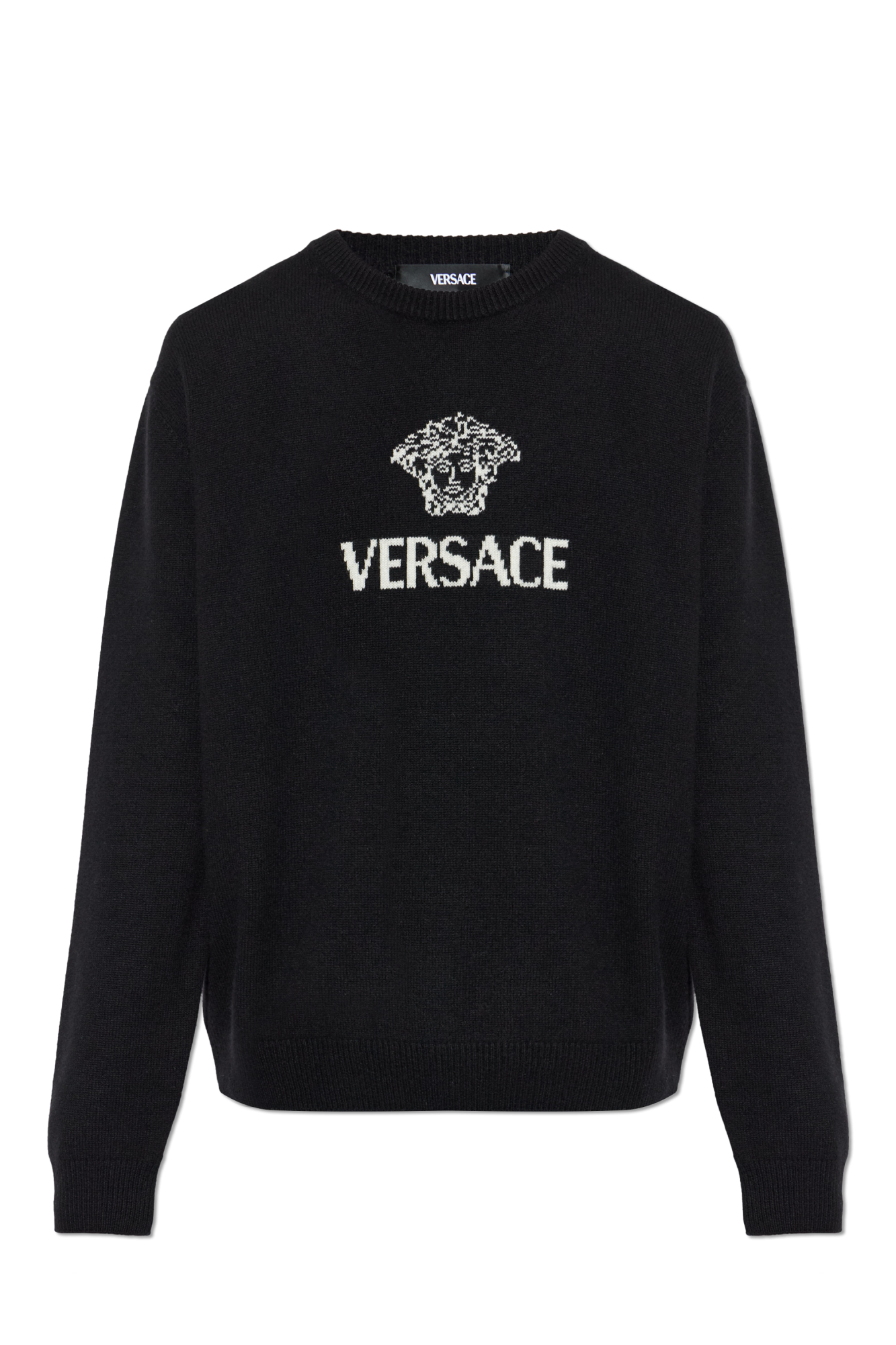 Versace Kaszmirowy Sweter Z Logo, Mężczyźni, Czarny