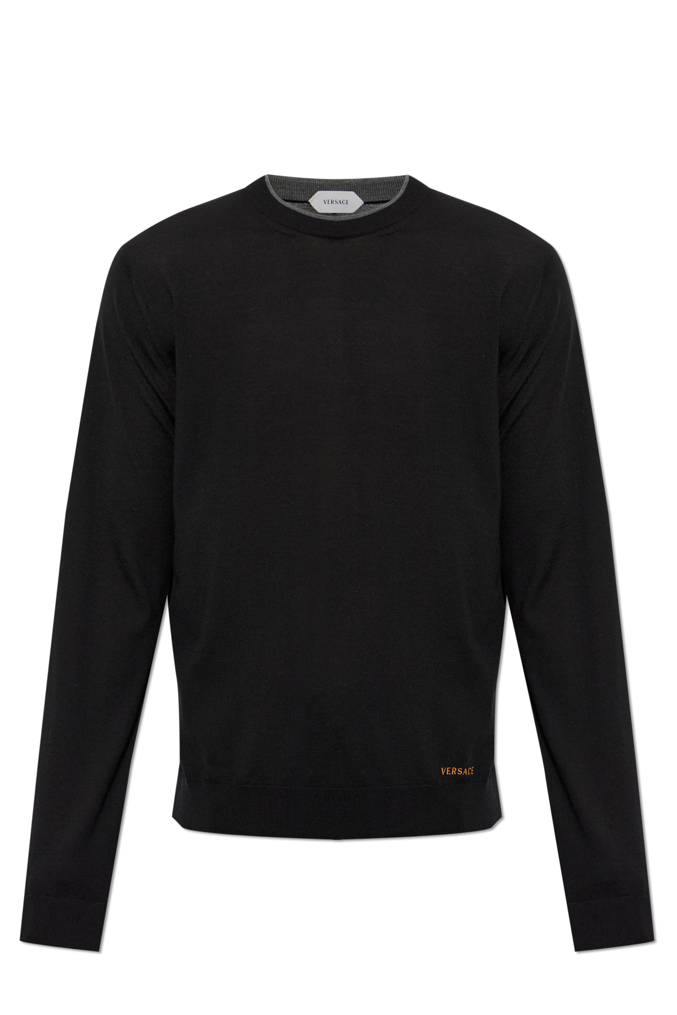 Versace Wełniany Sweter Z Wyszytym Logo, Mężczyźni, Czarny