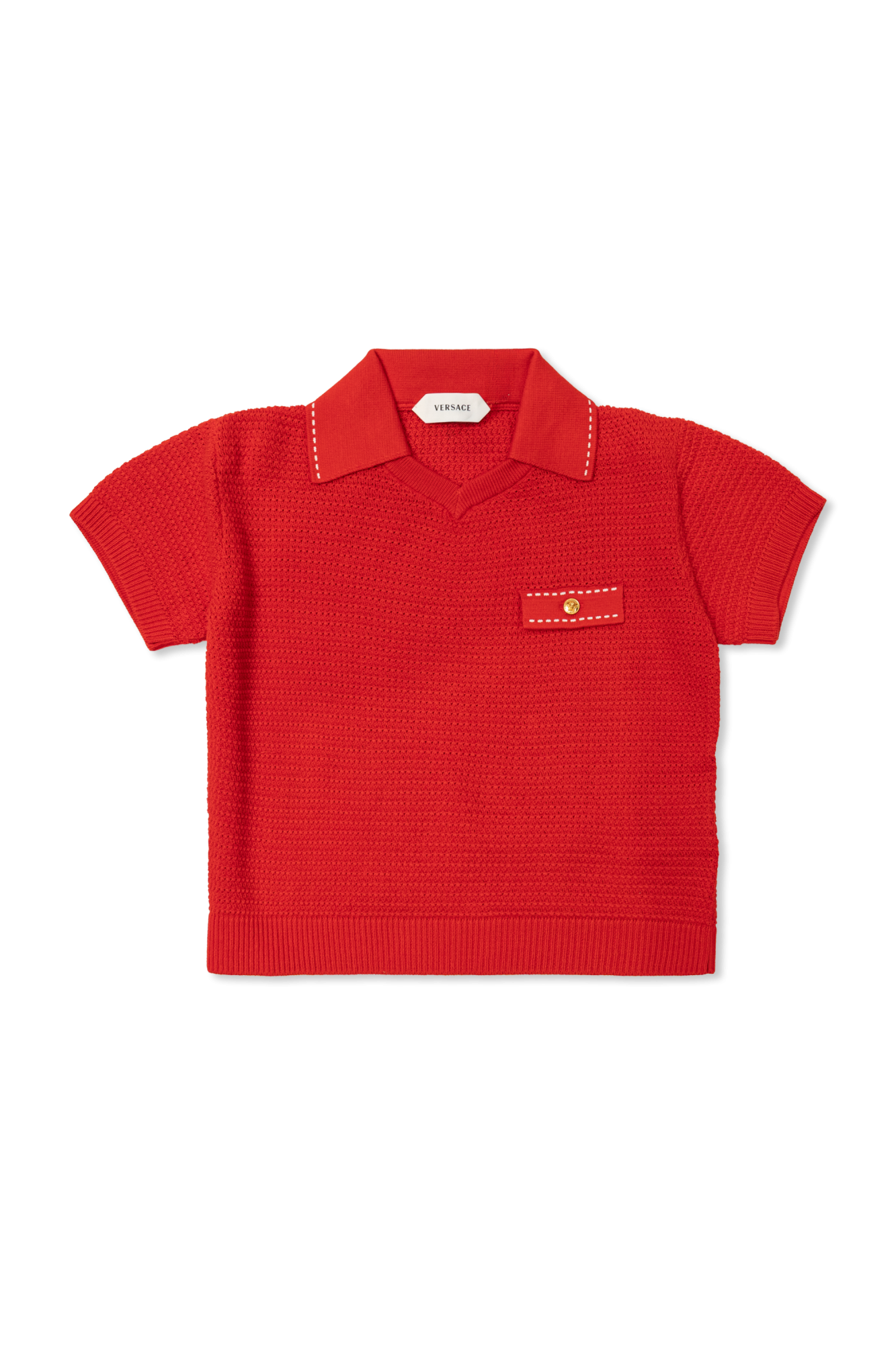 Versace Kids Polo Z Dekoracyjną Patką, Unisex, Czerwony