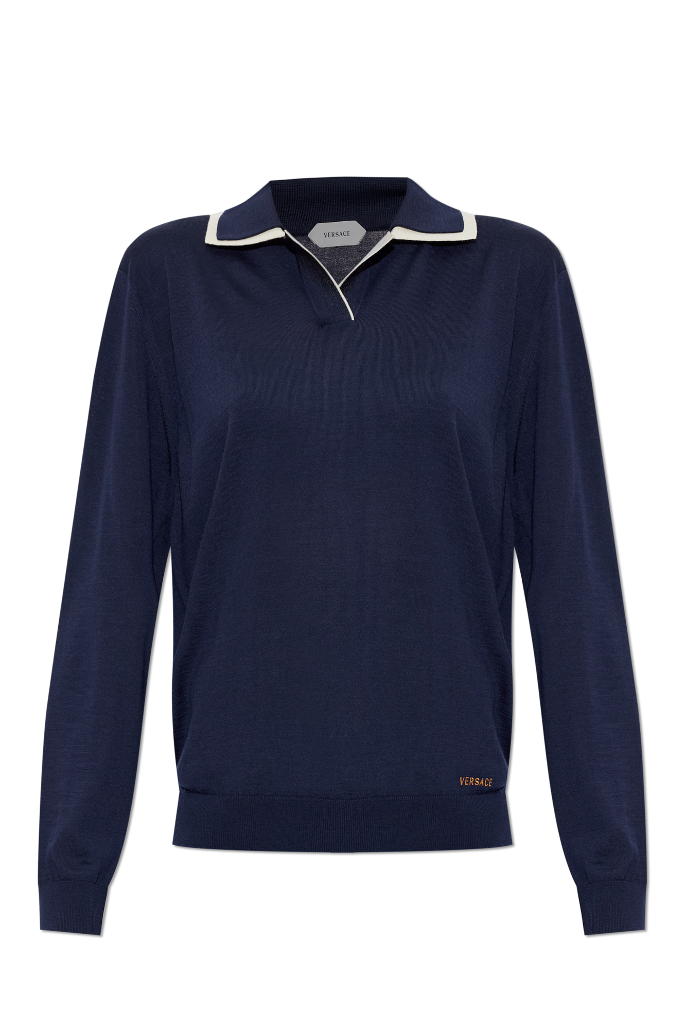 Versace Wełniane Polo Z Długimi Rękawami, Kobiety, Granatowy