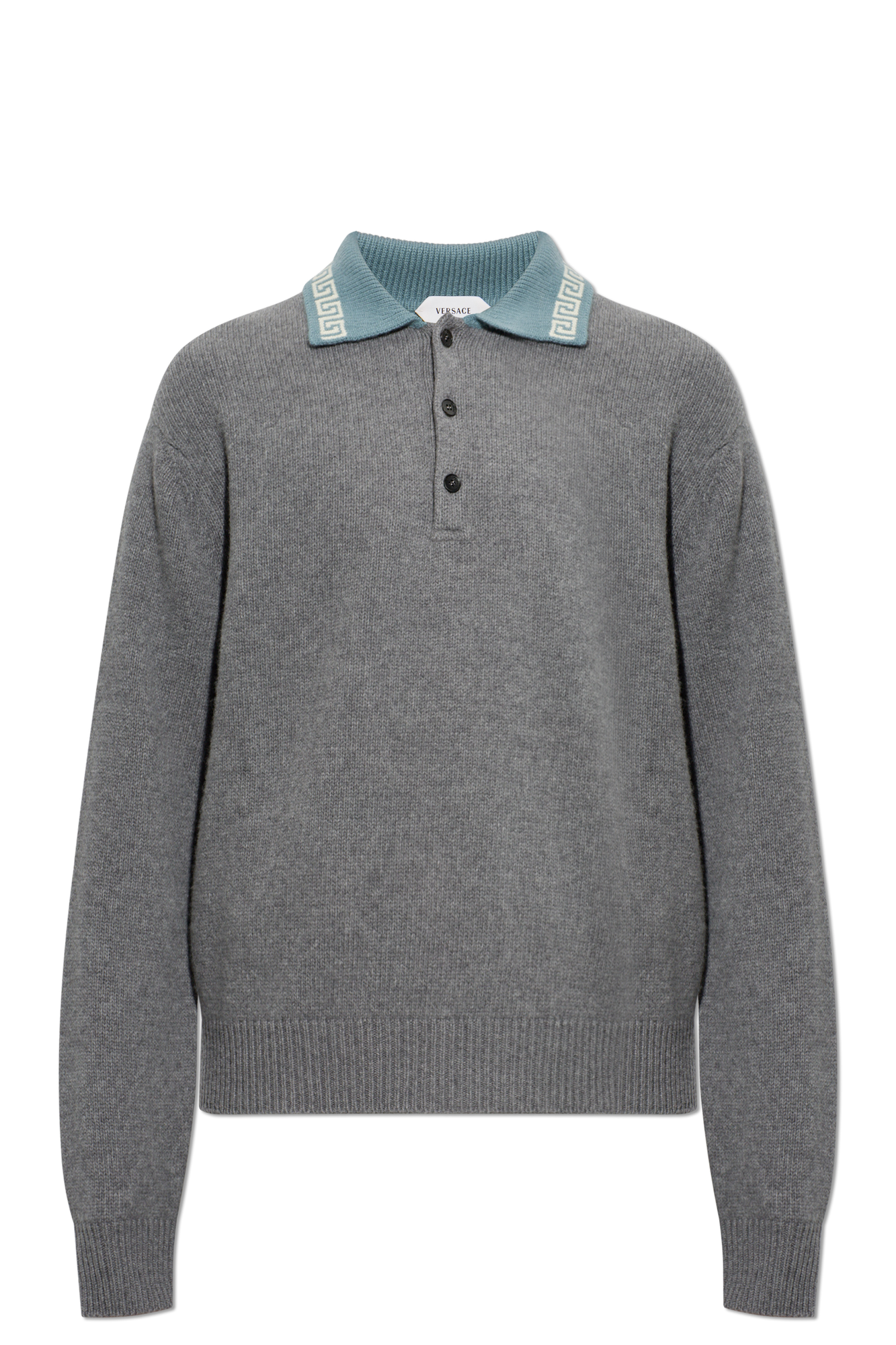 Versace Wełniane Polo Z Długimi Rękawami, Mężczyźni, Szary