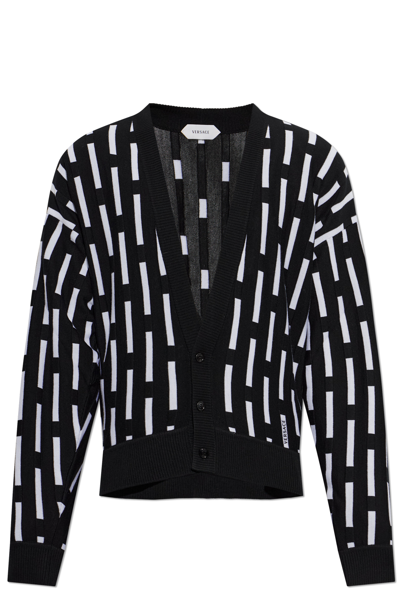 Versace Wełniany Kardigan Z Wyszytym Logo, Mężczyźni, Czarny