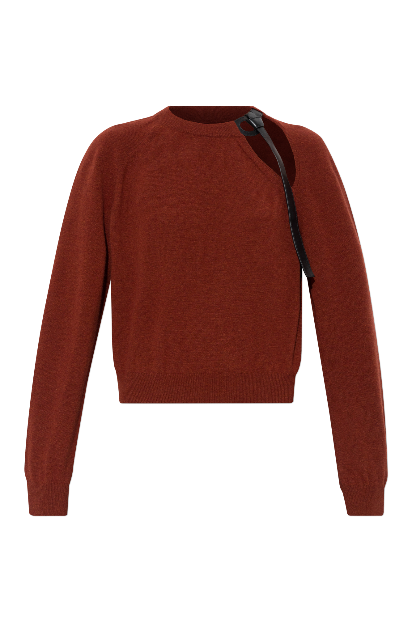 FERRAGAMO Sweter Ze Skórzana Aplikacją Przy Dekolcie, Kobiety, Czerwony