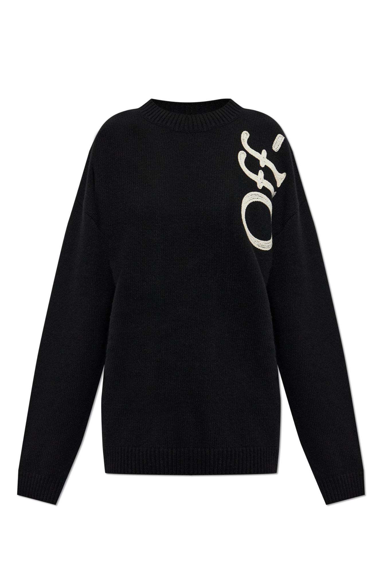 Off-White Wełniany Sweter Z Logo, Kobiety, Czarny