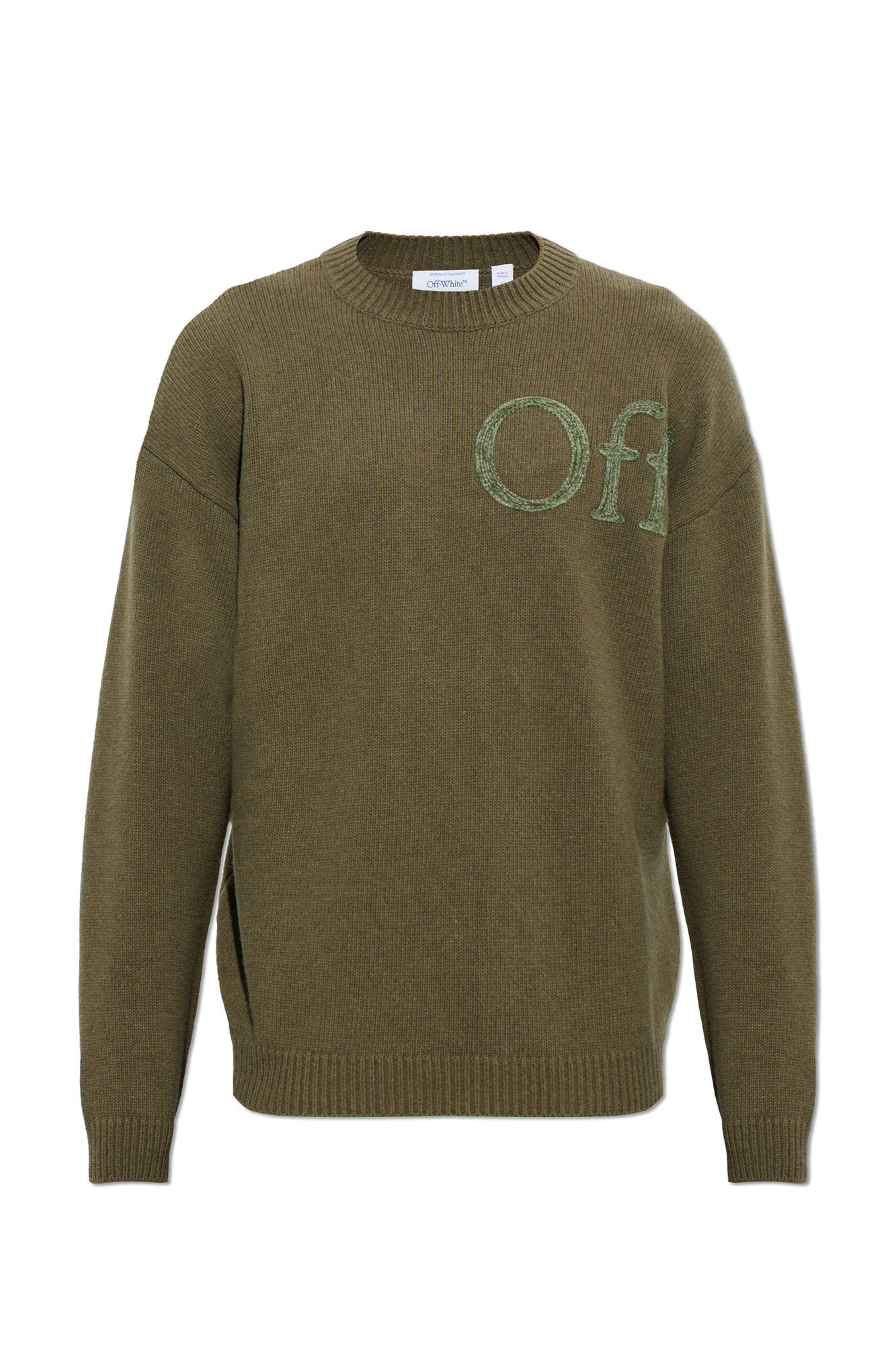 Off-White Sweter Z Aksamitnym Logo, Mężczyźni, Zielony