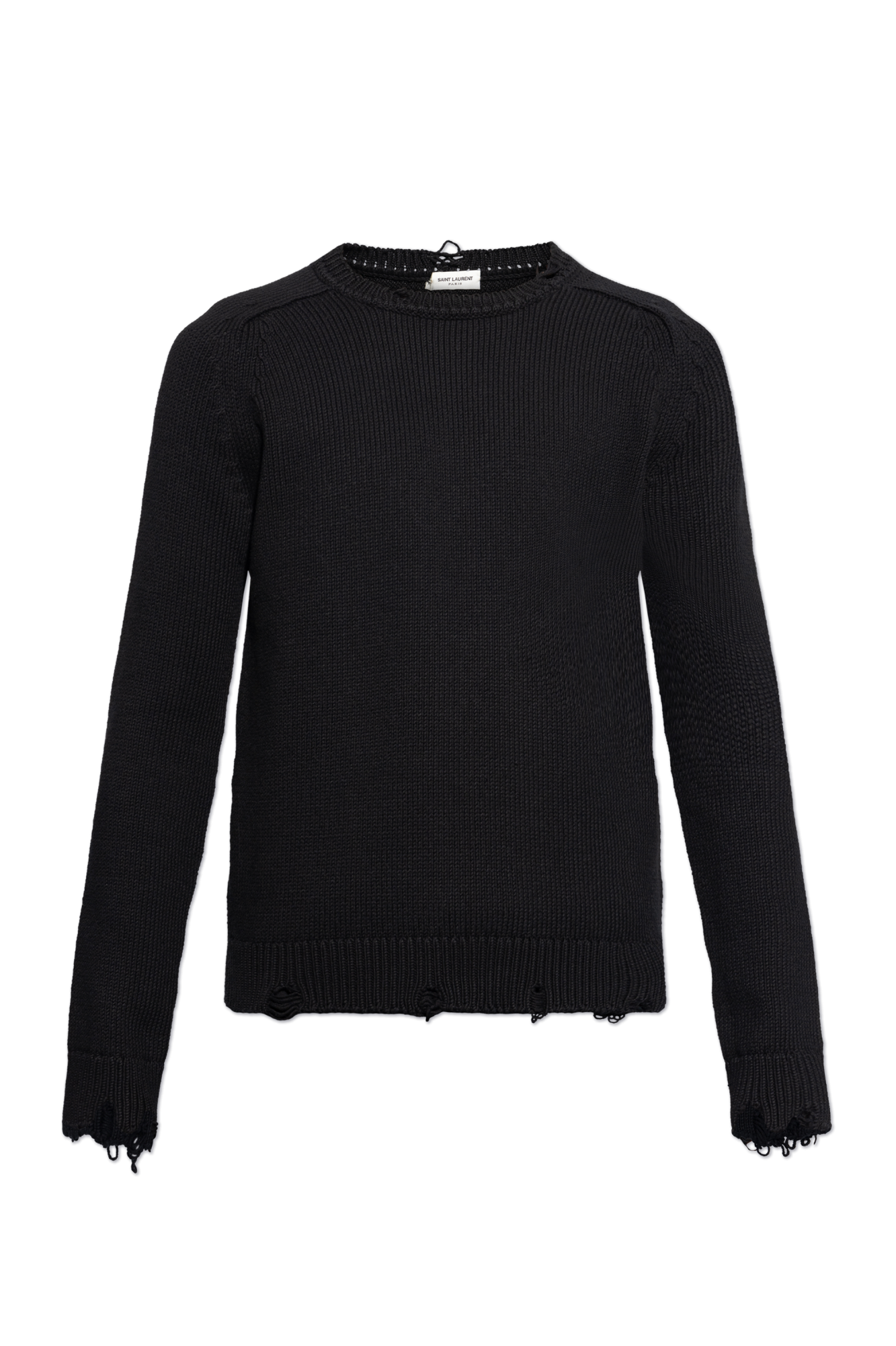 Saint Laurent Pleciony Sweter Z Surowym Wykończeniem, Mężczyźni, Czarny