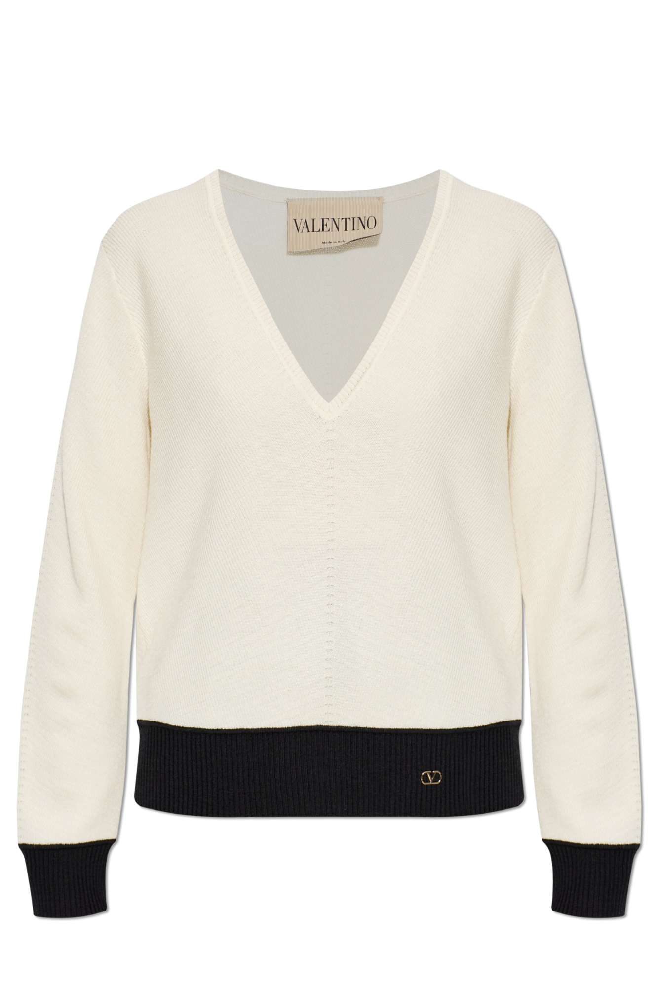 Valentino Garavani Sweter Z Dekoltem W Serek, Kobiety, Kremowy