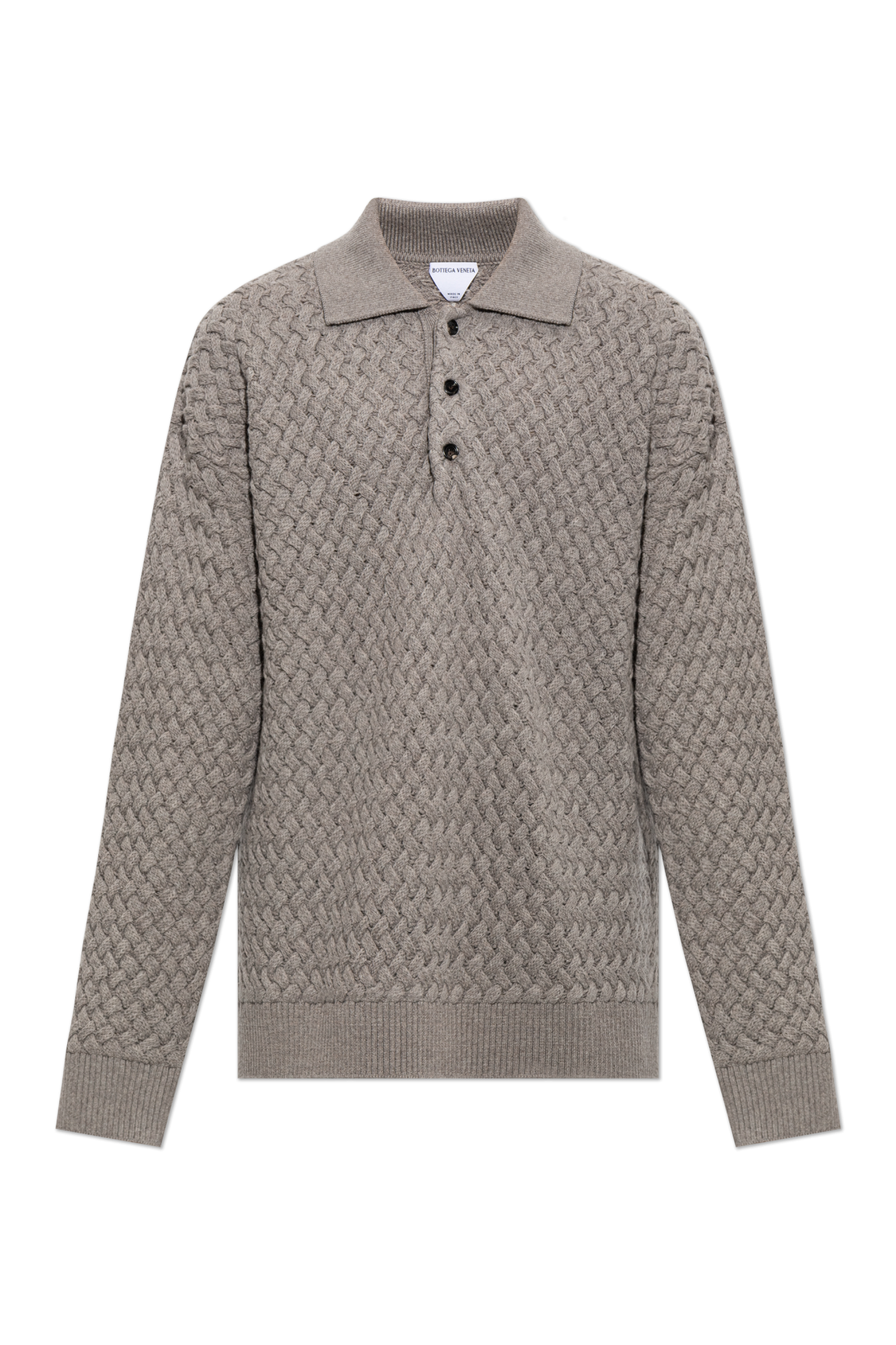 Bottega Veneta Wełniane Polo Z Długimi Rękawami, Mężczyźni, Szary