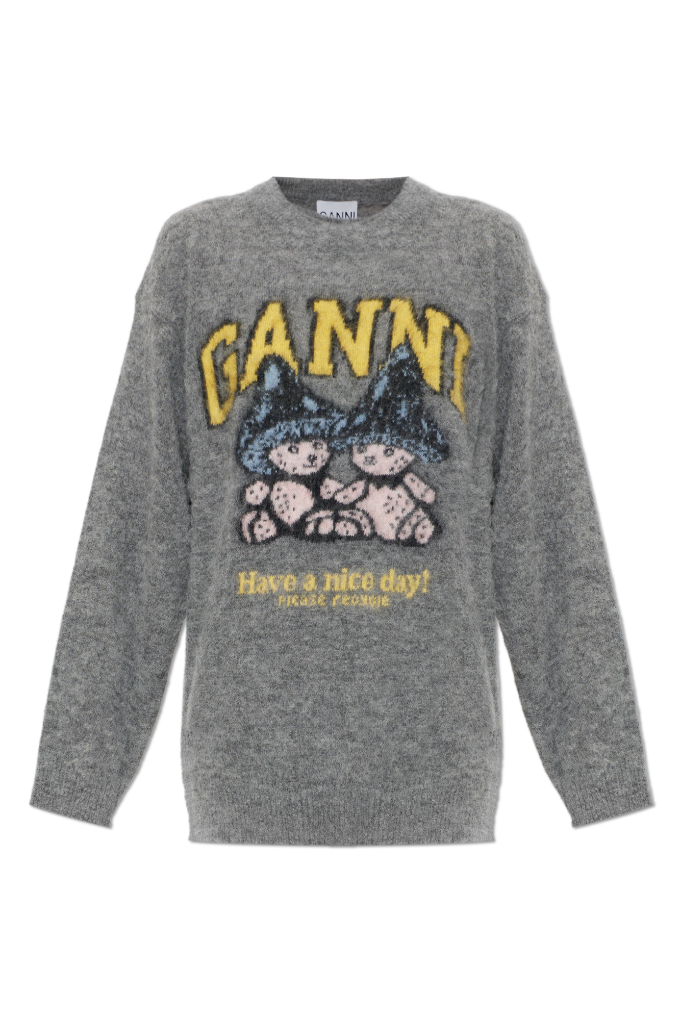Ganni Sweter Typu `oversize` Z Logo, Kobiety, Szary