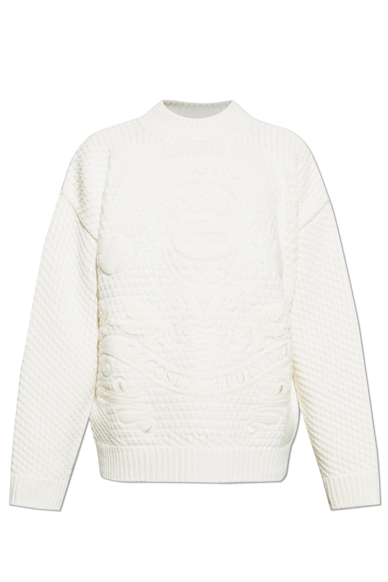 LACOSTE RUNWAY Wełniany Sweter Z Logo, Mężczyźni, Kremowy