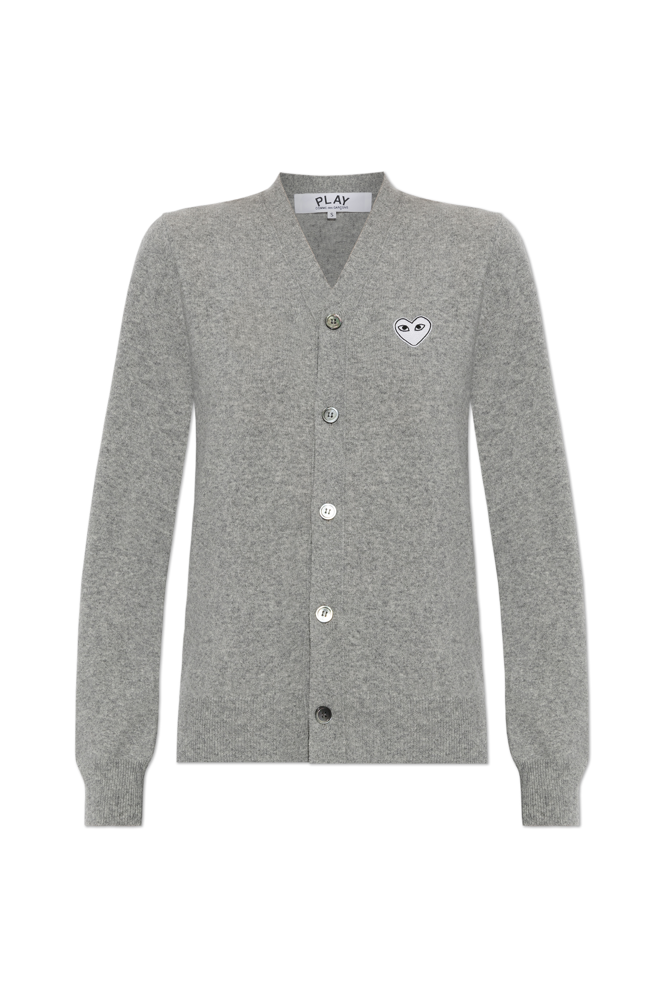 Comme Des Garçons Play Wełniany Kardigan Z Naszywką Z Logo, Kobiety, Szary