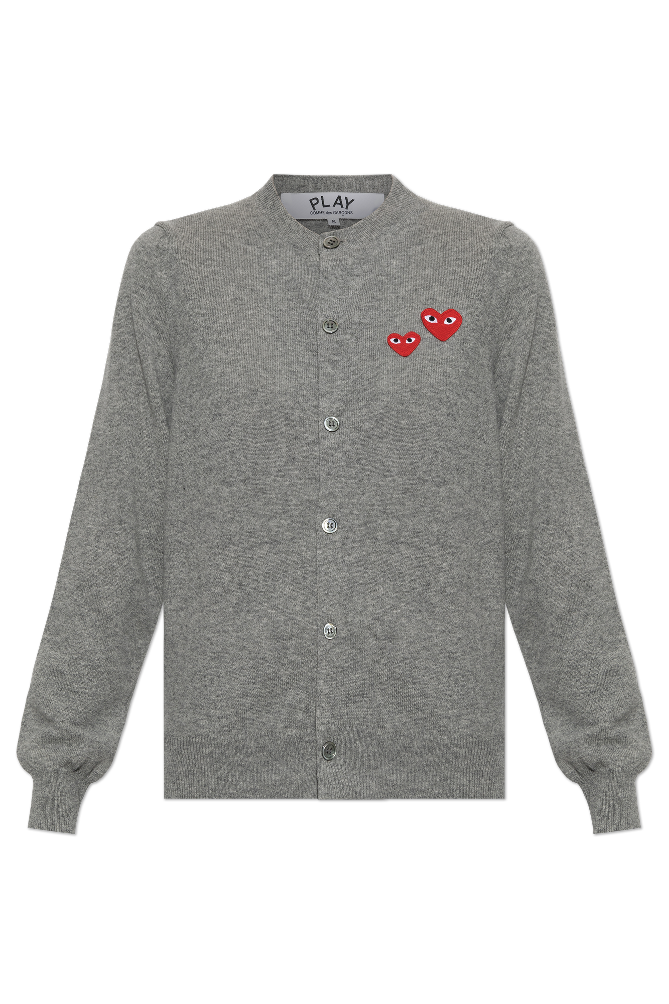 Comme Des Garçons Play Wełniany Kardigan Z Naszywką Z Logo, Kobiety, Szary