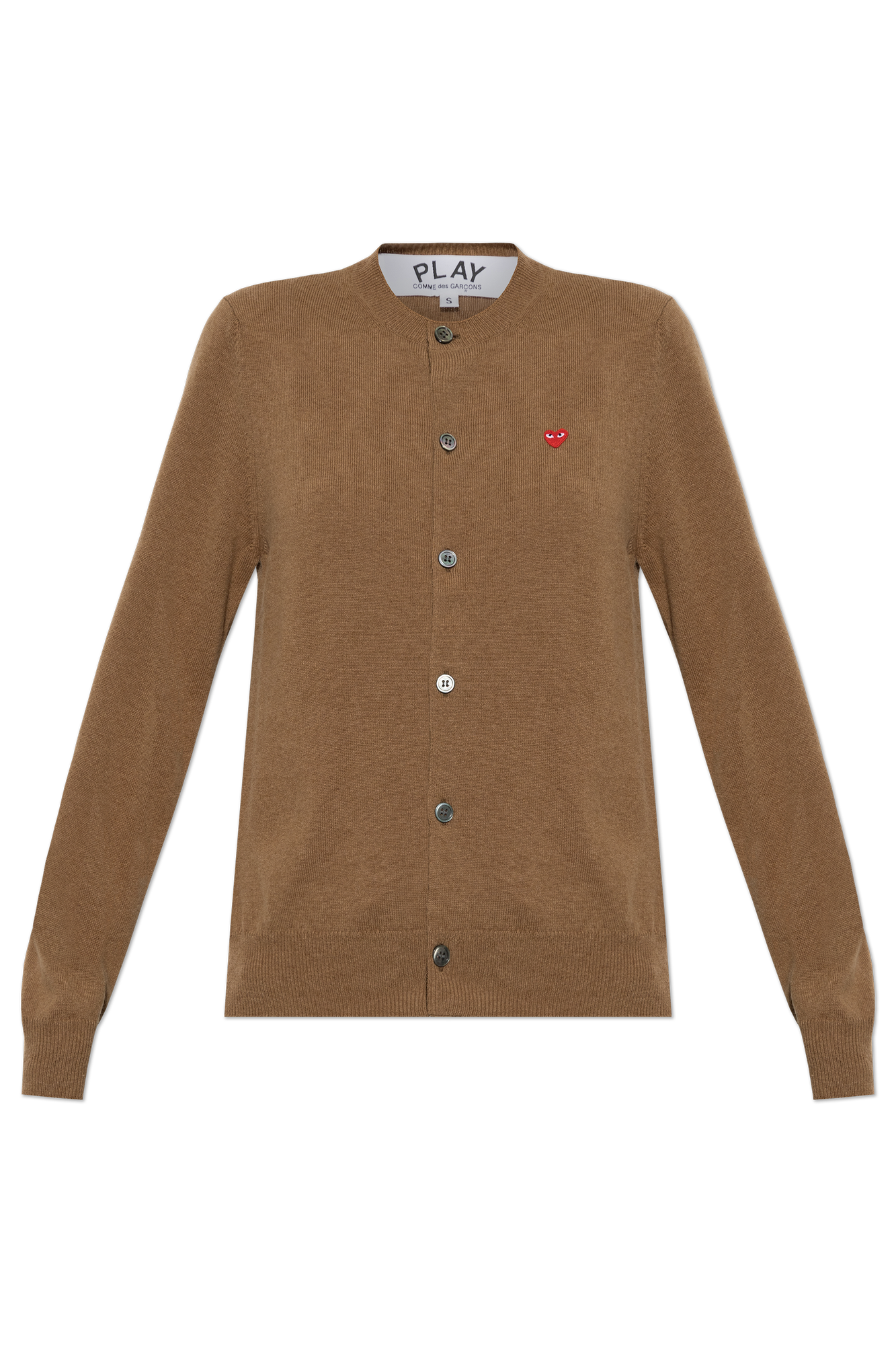 Comme Des Garçons Play Wełniany Kardigan Z Naszywką Z Logo, Kobiety, Brązowy