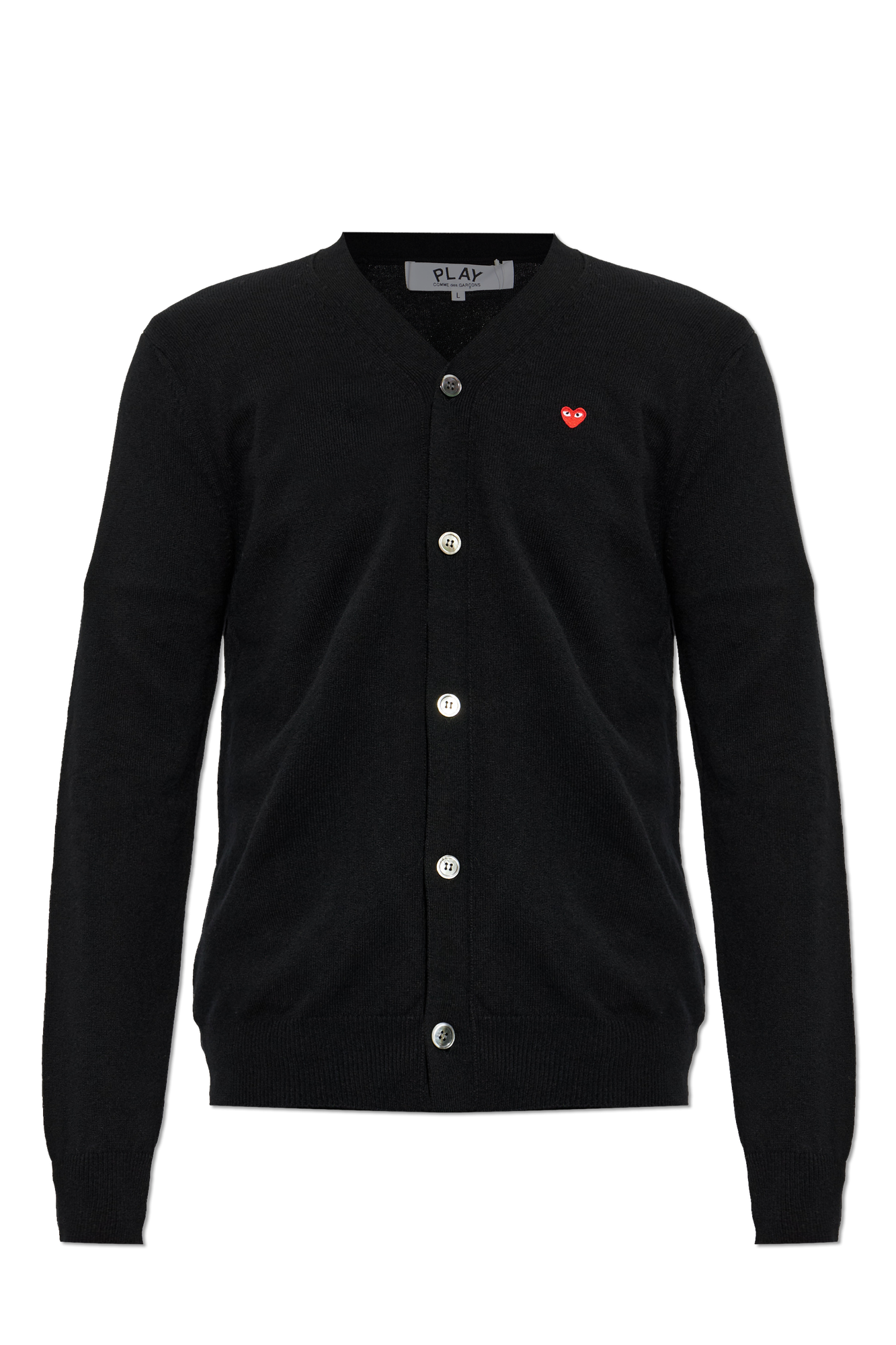 Comme Des Garçons Play Wełniany Kardigan Z Naszywką Z Logo, Mężczyźni, Czarny