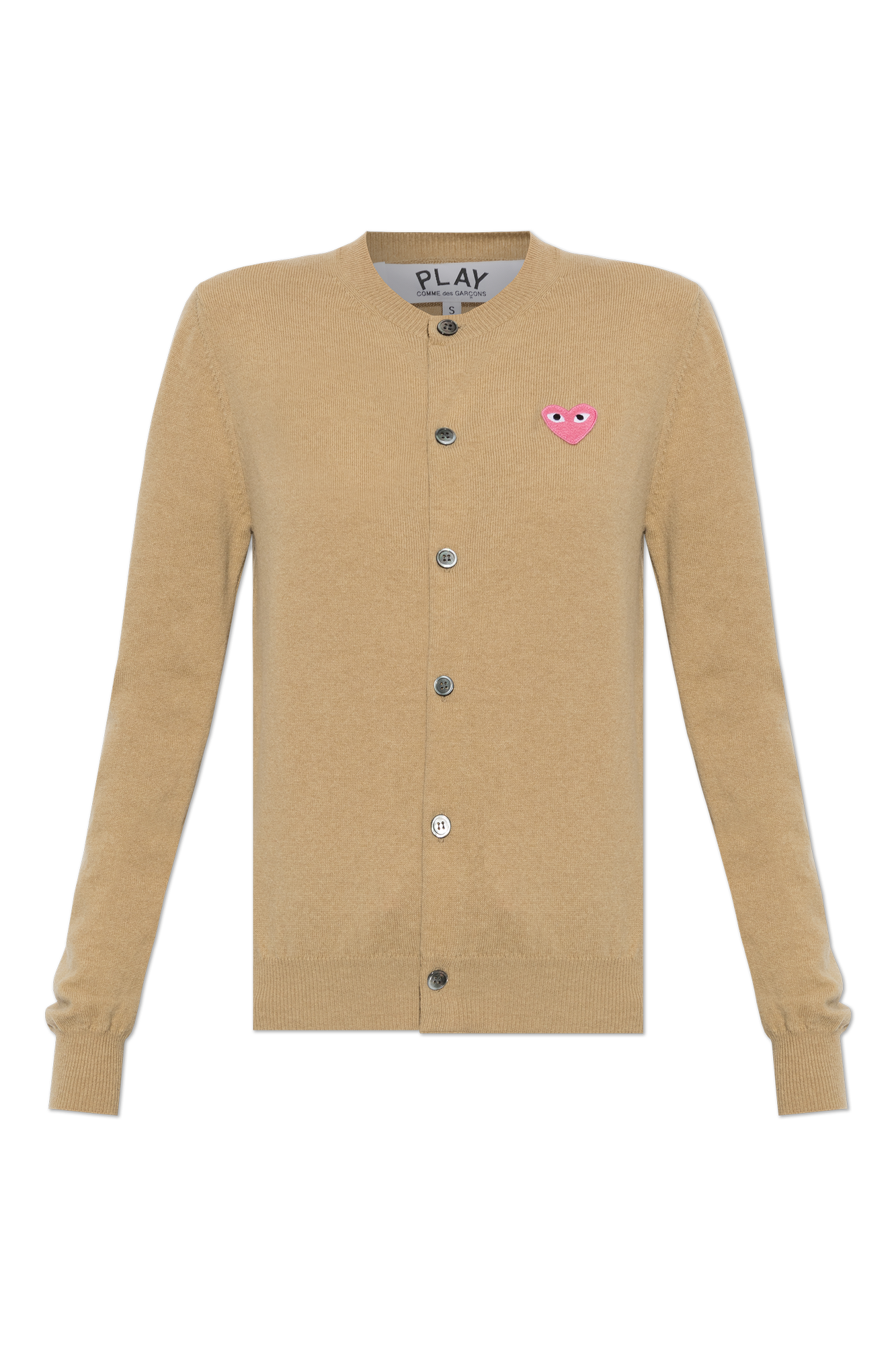 Comme Des Garçons Play Wełniany Kardigan Z Naszywką Z Logo, Kobiety, Beżowy