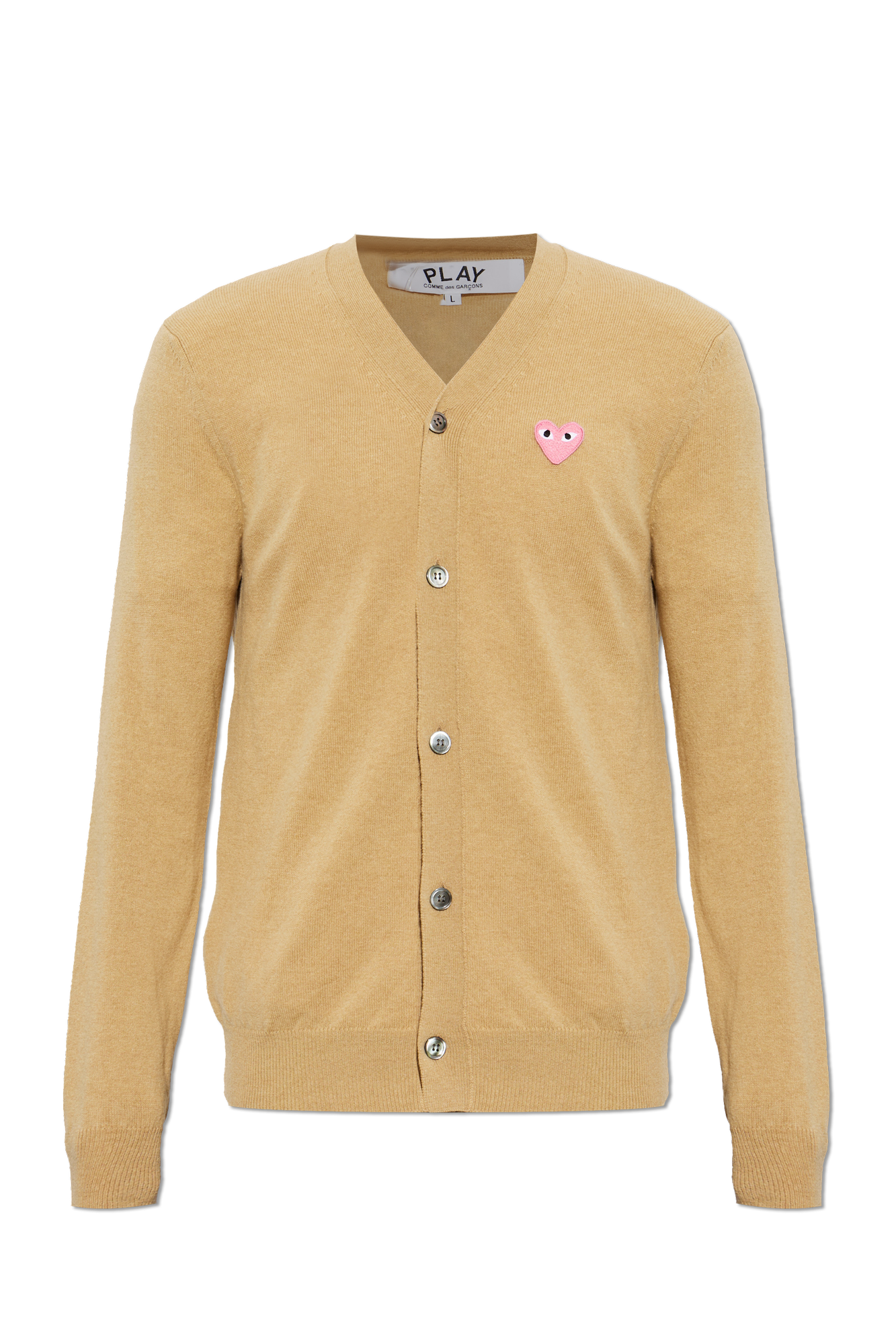 Comme Des Garçons Play Wełniany Kardigan Z Naszywką Z Logo, Mężczyźni, Beżowy