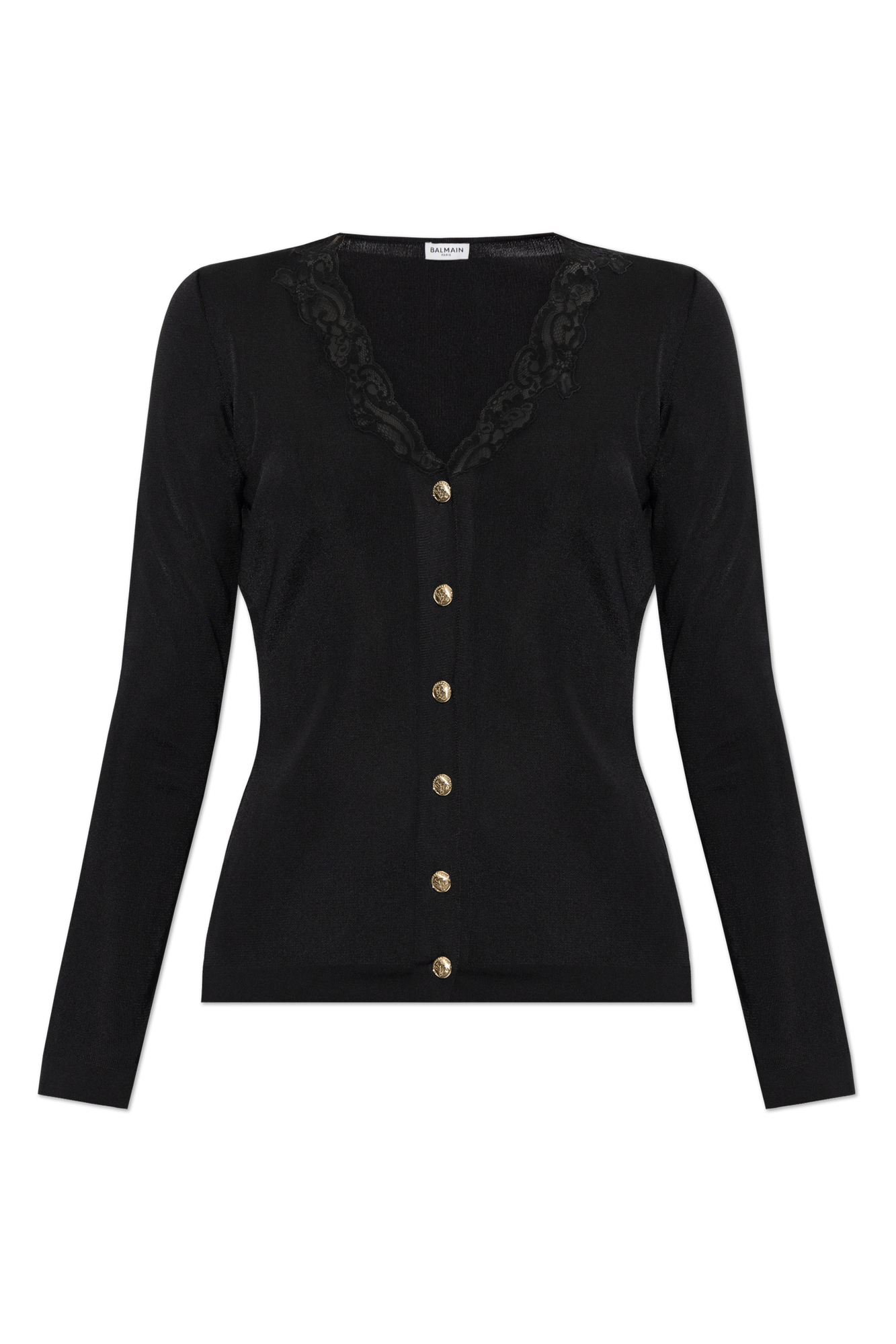 Balmain Kardigan Z Koronkowym Wykończeniem, Kobiety, Czarny