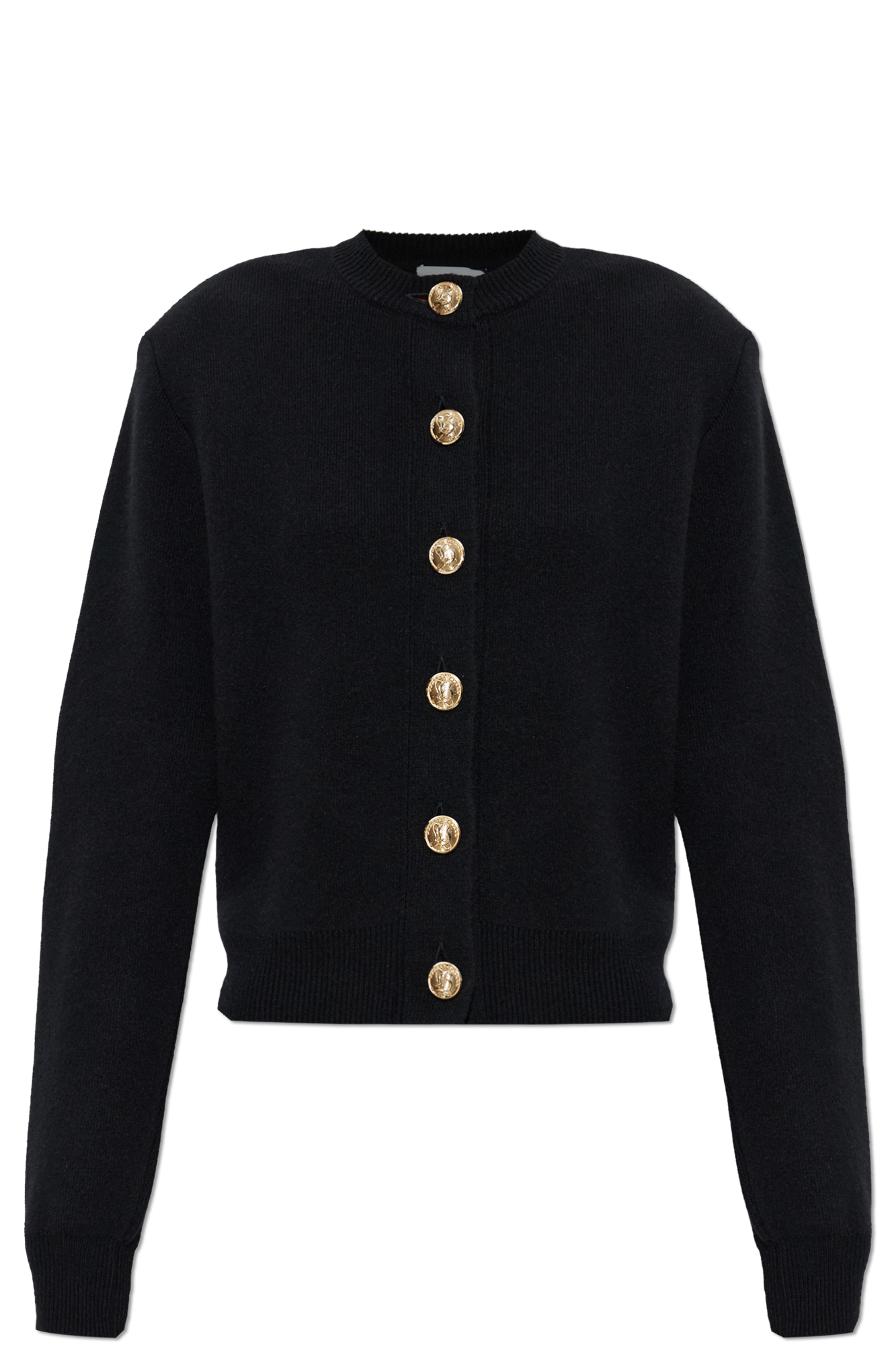 Balmain Wełniany Kardigan Z Poduszkami W Ramionach, Kobiety, Czarny