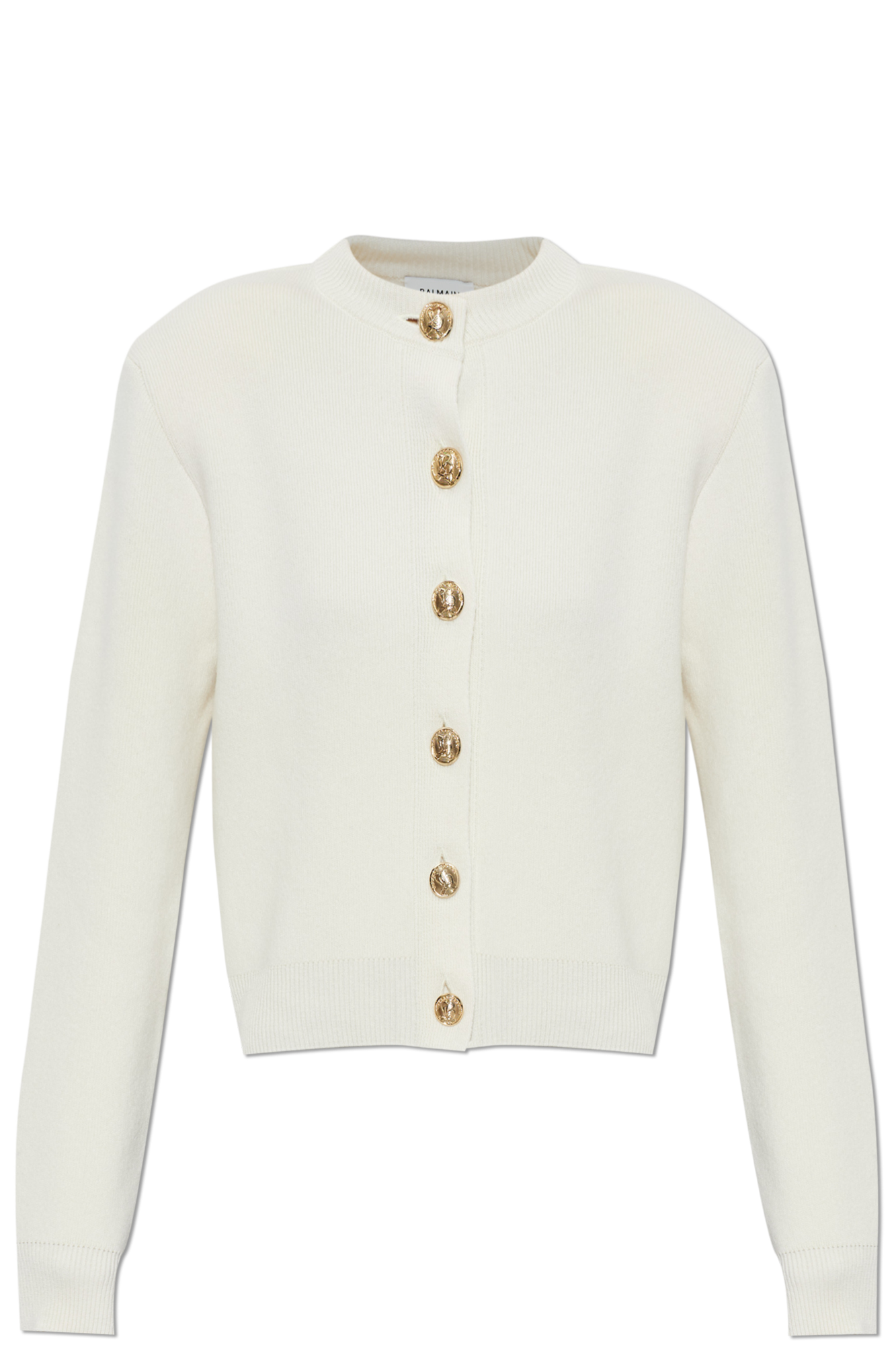 Balmain Wełniany Kardigan Z Poduszkami W Ramionach, Kobiety, Kremowy