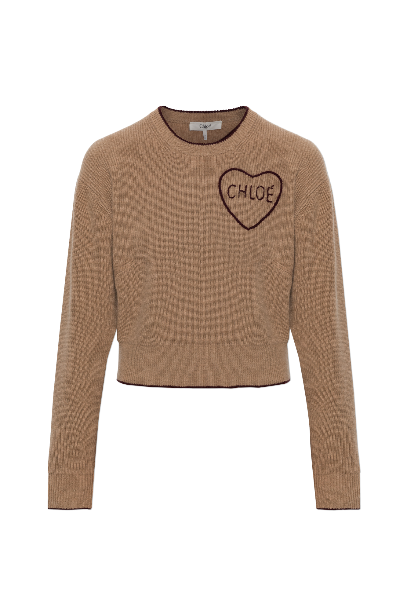 Chloé Wełniany Sweter Z Wyszytym Logo, Kobiety, Brązowy