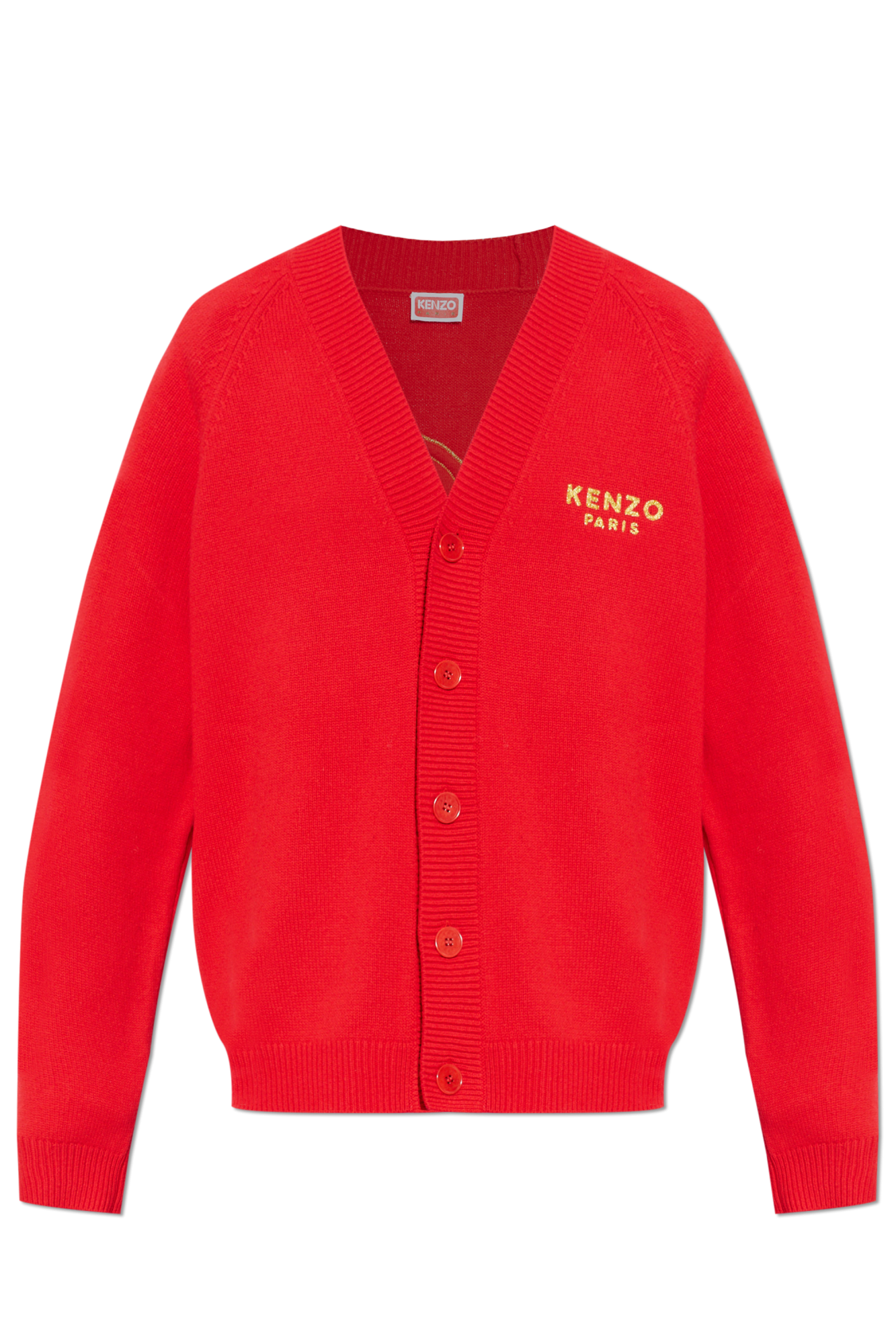 Kenzo Wełniany Kardigan Z Logo, Mężczyźni, Czerwony