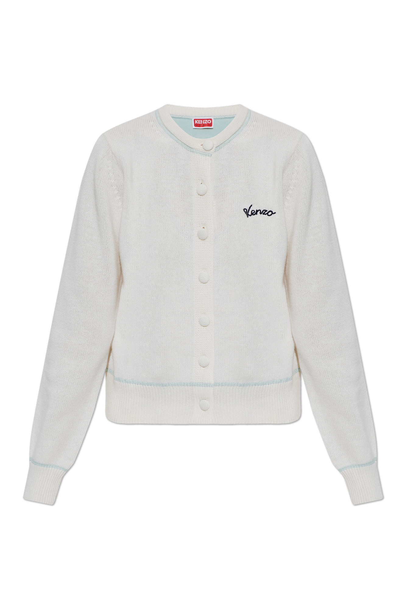 Kenzo Wełniany Kardigan Z Wyszytym Logo, Kobiety, Biały