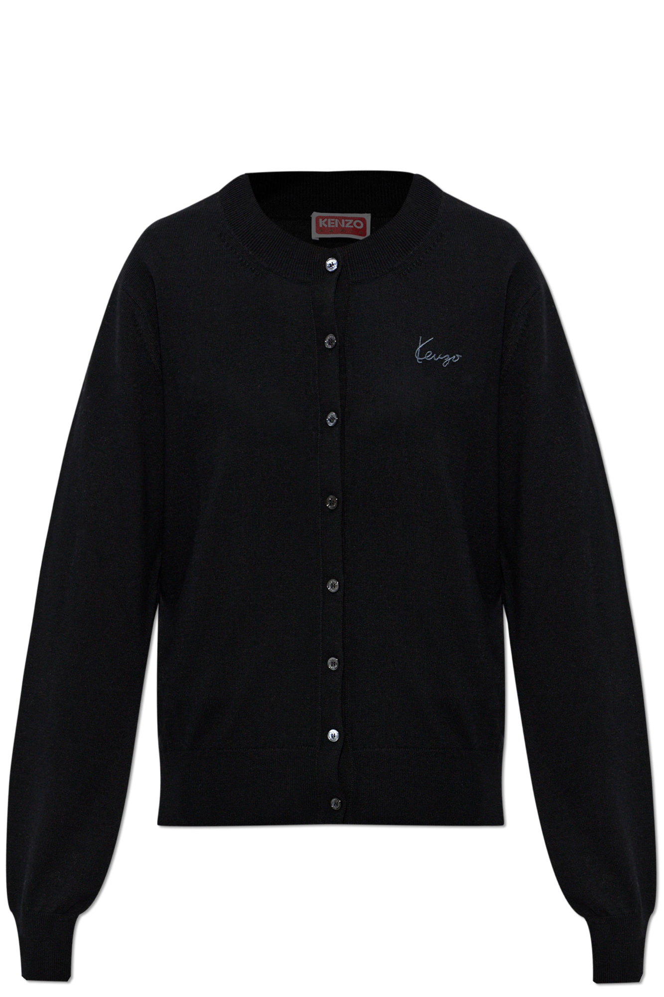 Kenzo Wełniany Kardigan Z Logo, Kobiety, Czarny
