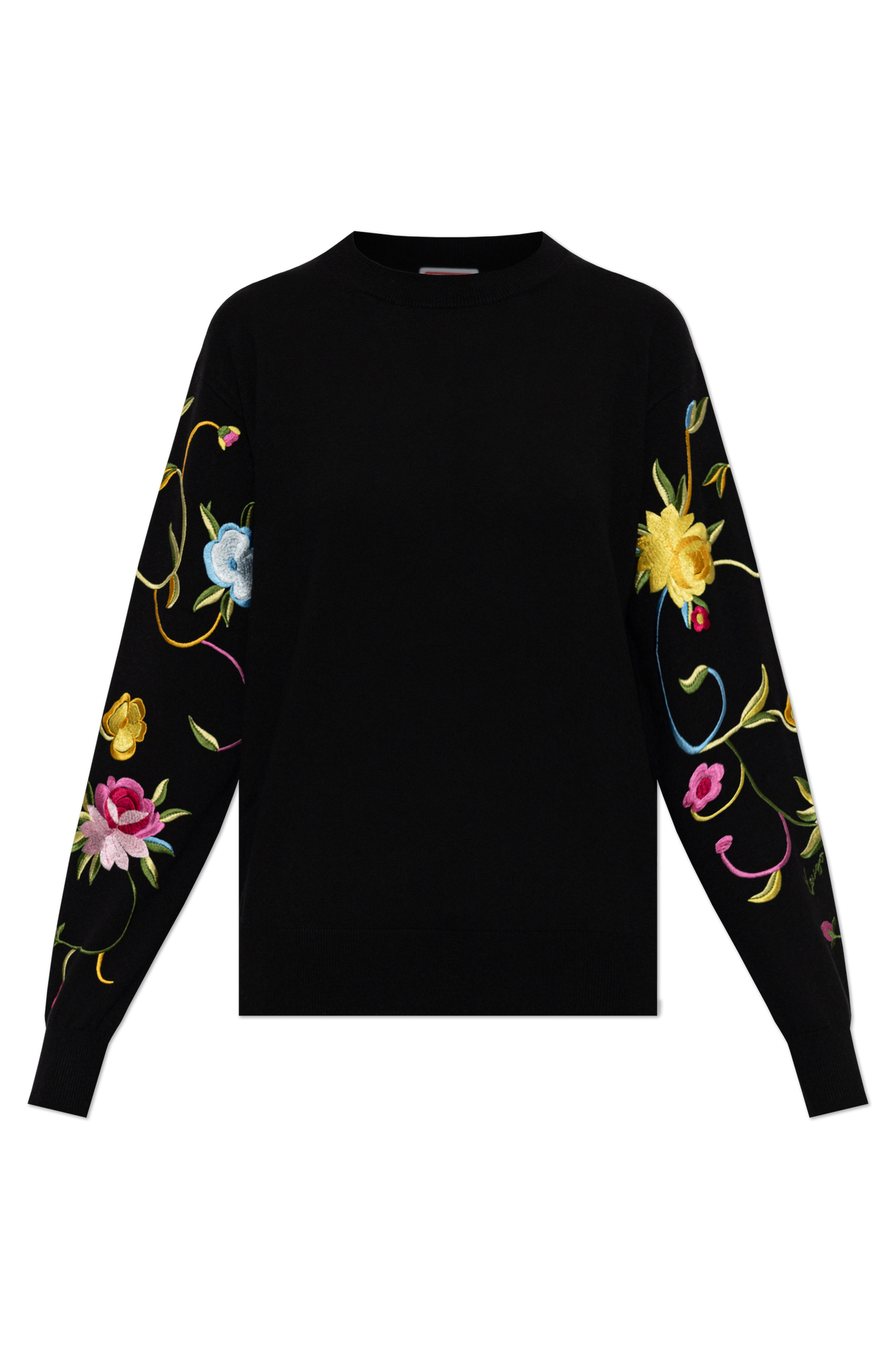 Kenzo Wełniany Sweter Z Motywem Kwiatowym, Kobiety, Czarny