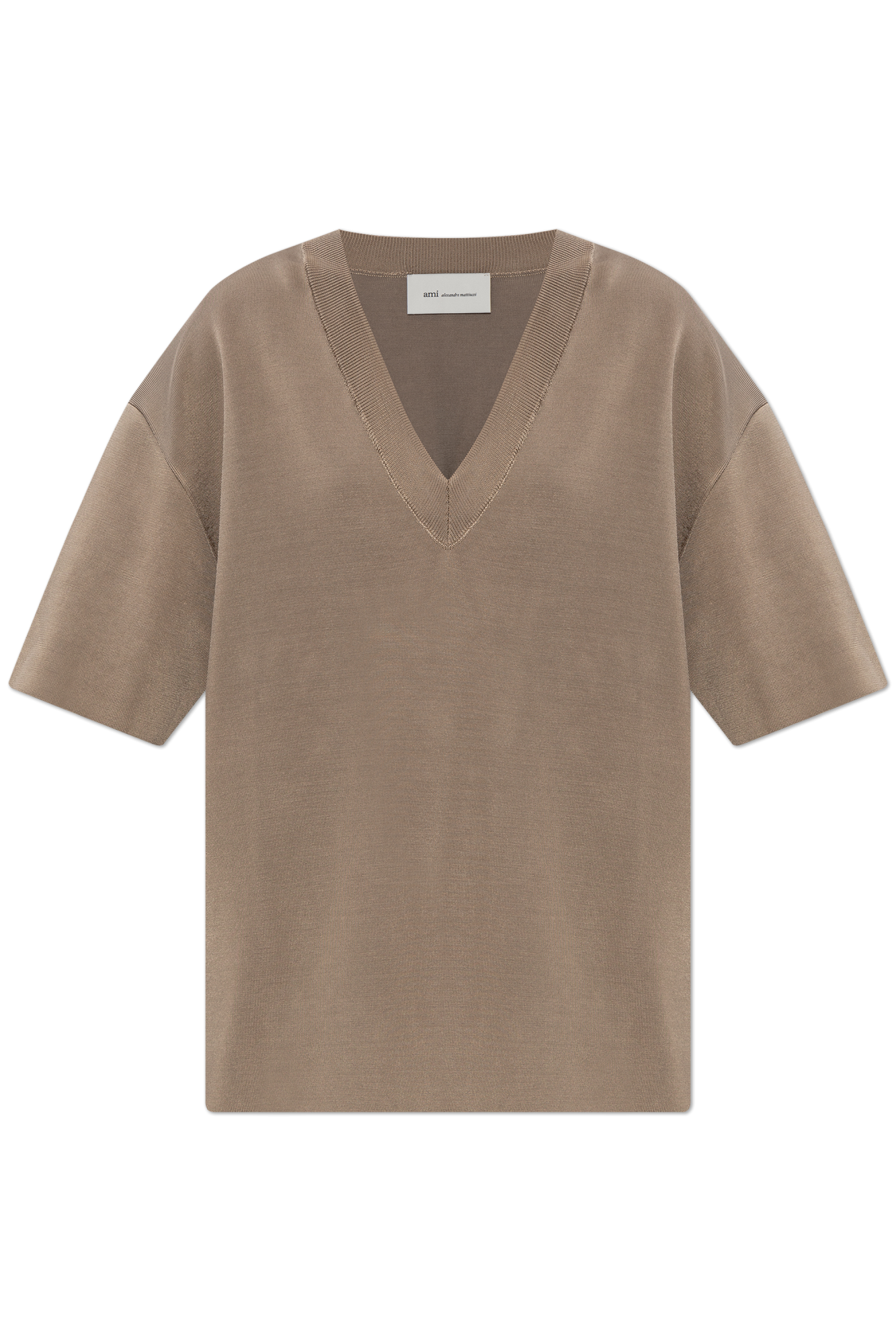 Ami Alexandre Mattiussi T-shirt Z Dekoltem W Serek, Kobiety, Brązowy