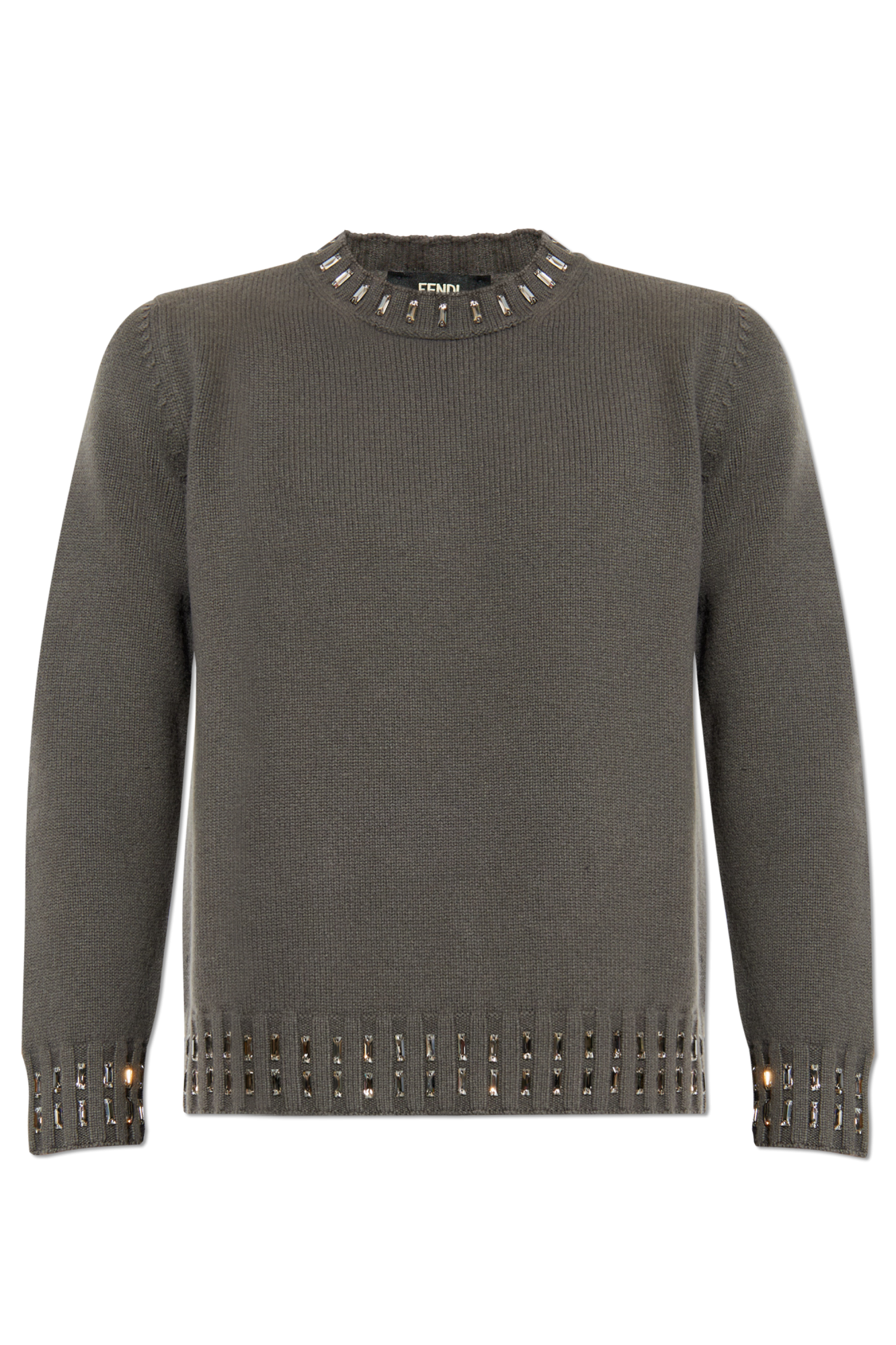 Fendi Sweter Z Połyskującymi Kryształami, Mężczyźni, Szary