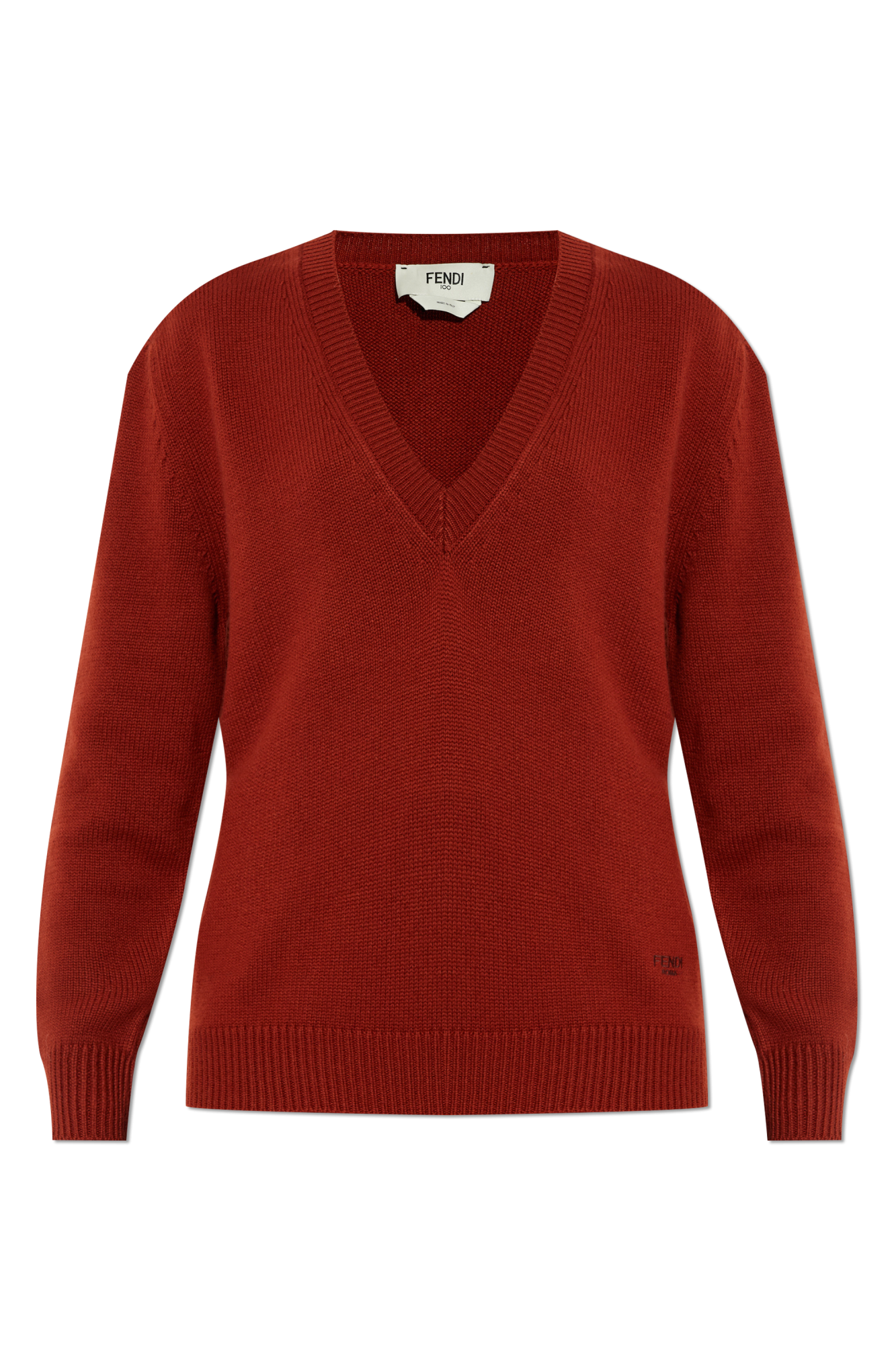 Fendi Kaszmirowy Sweter Z Dekoltem W Serek, Kobiety, Brązowy