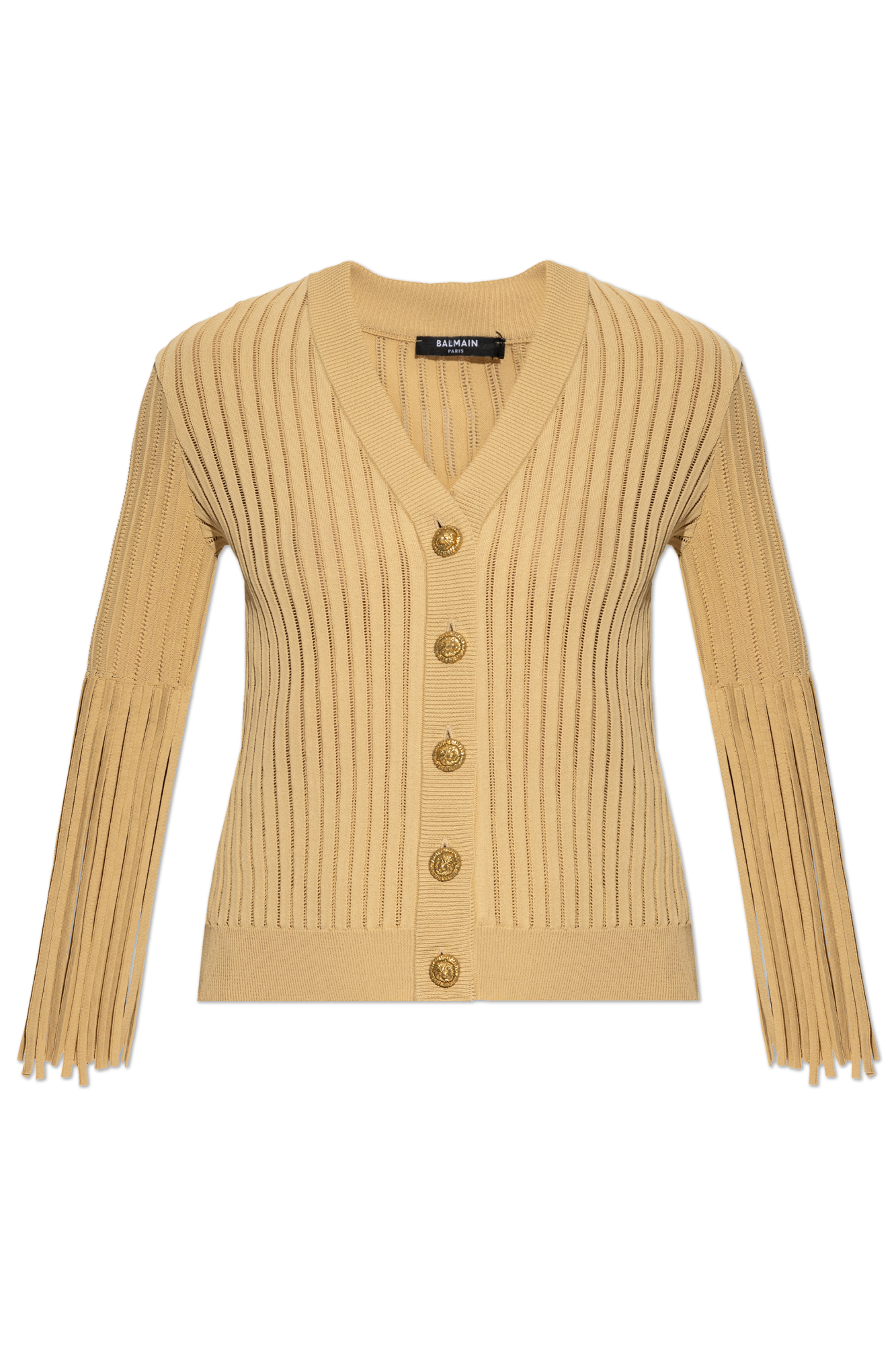 Balmain Kardigan Z Dekoltem W Serek, Kobiety, Beżowy