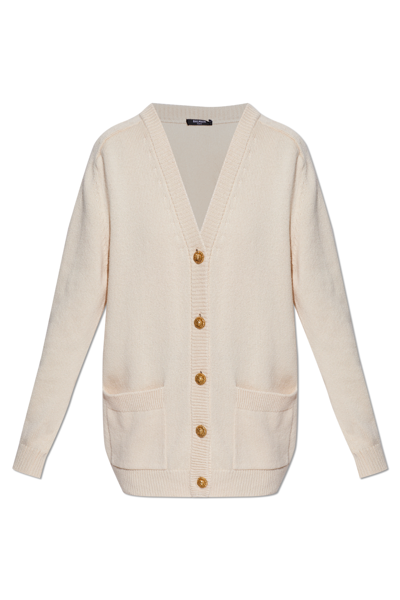 Balmain Kardigan Z Dekoltem W Serek, Kobiety, Kremowy