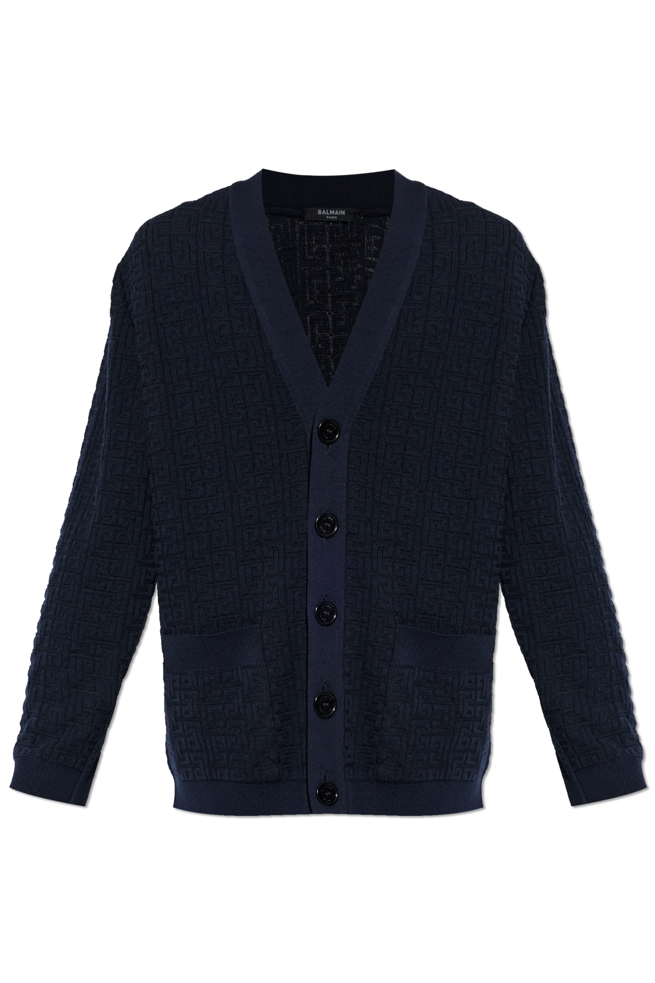 Balmain Kardigan Z Monogramem, Mężczyźni, Granatowy