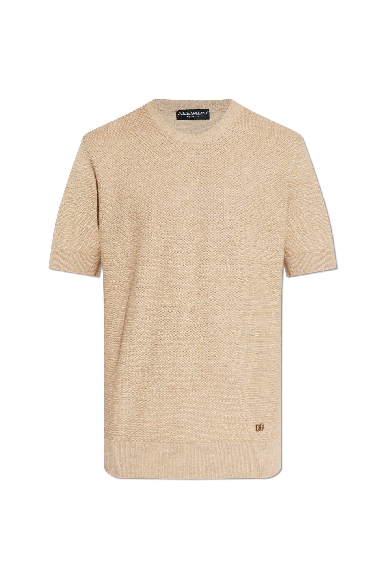 Dolce & Gabbana Dzianinowy T-shirt Z Okrągłym Dekoltem, Mężczyźni, Beżowy