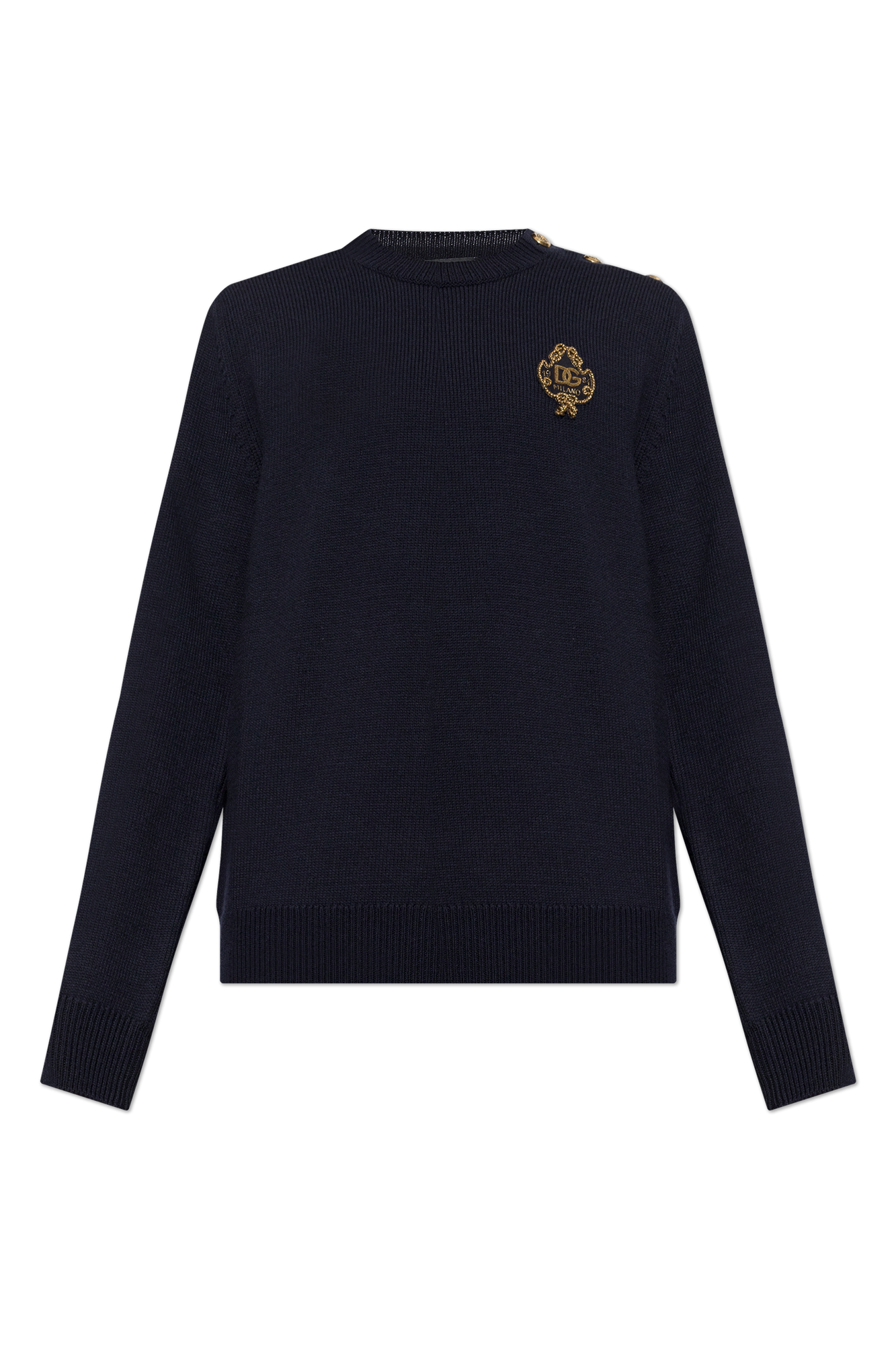Dolce & Gabbana Wełniany Sweter Z Aplikacją, Mężczyźni, Granatowy