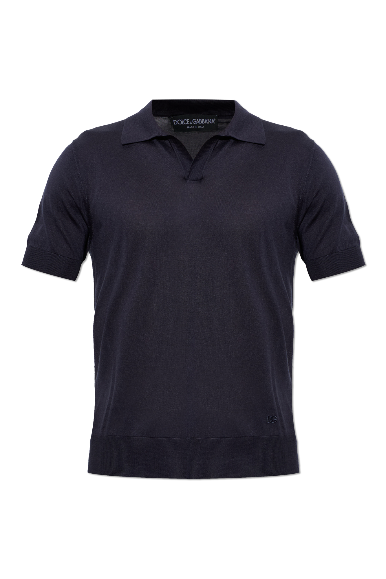Dolce & Gabbana Jedwabne Polo Z Wyszytym Logo, Mężczyźni, Granatowy