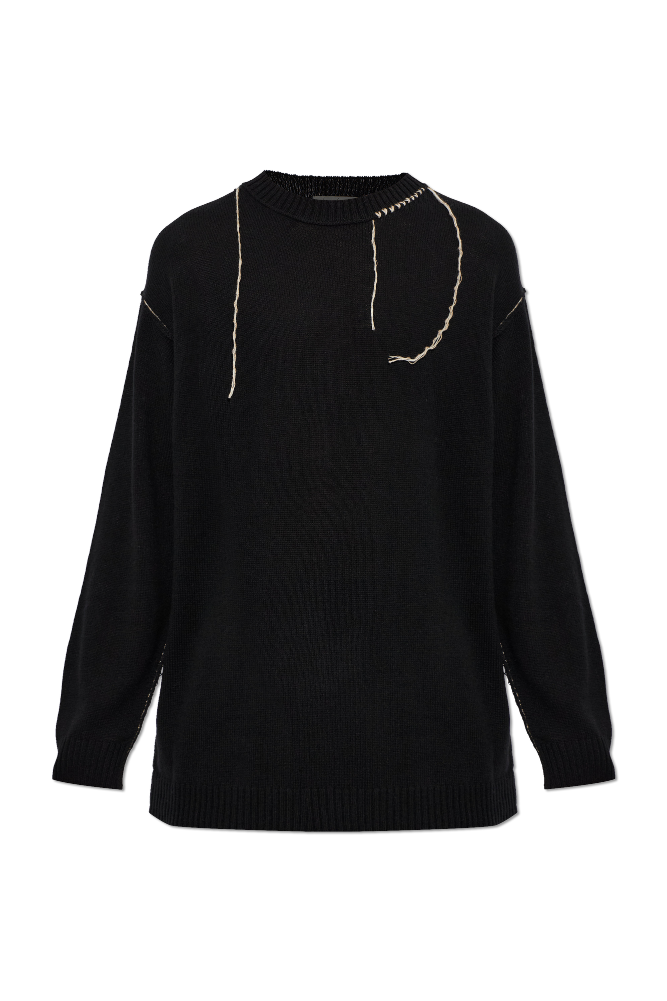Yohji Yamamoto Wełniany Sweter Z Surowym Wykończeniem, Mężczyźni, Czarny