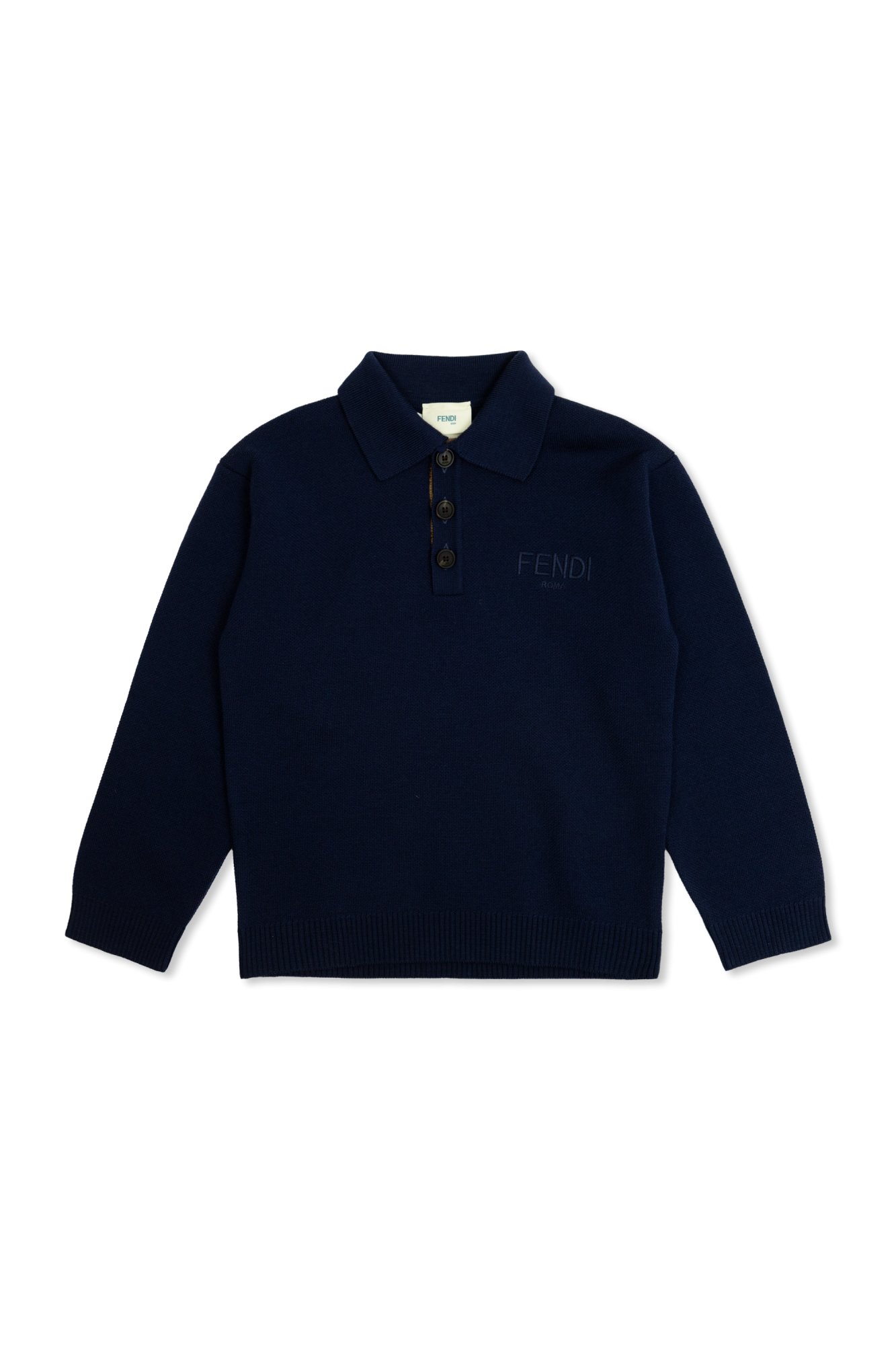 Fendi Kids Wełniane Polo Z Długimi Rękawami, Unisex, Granatowy