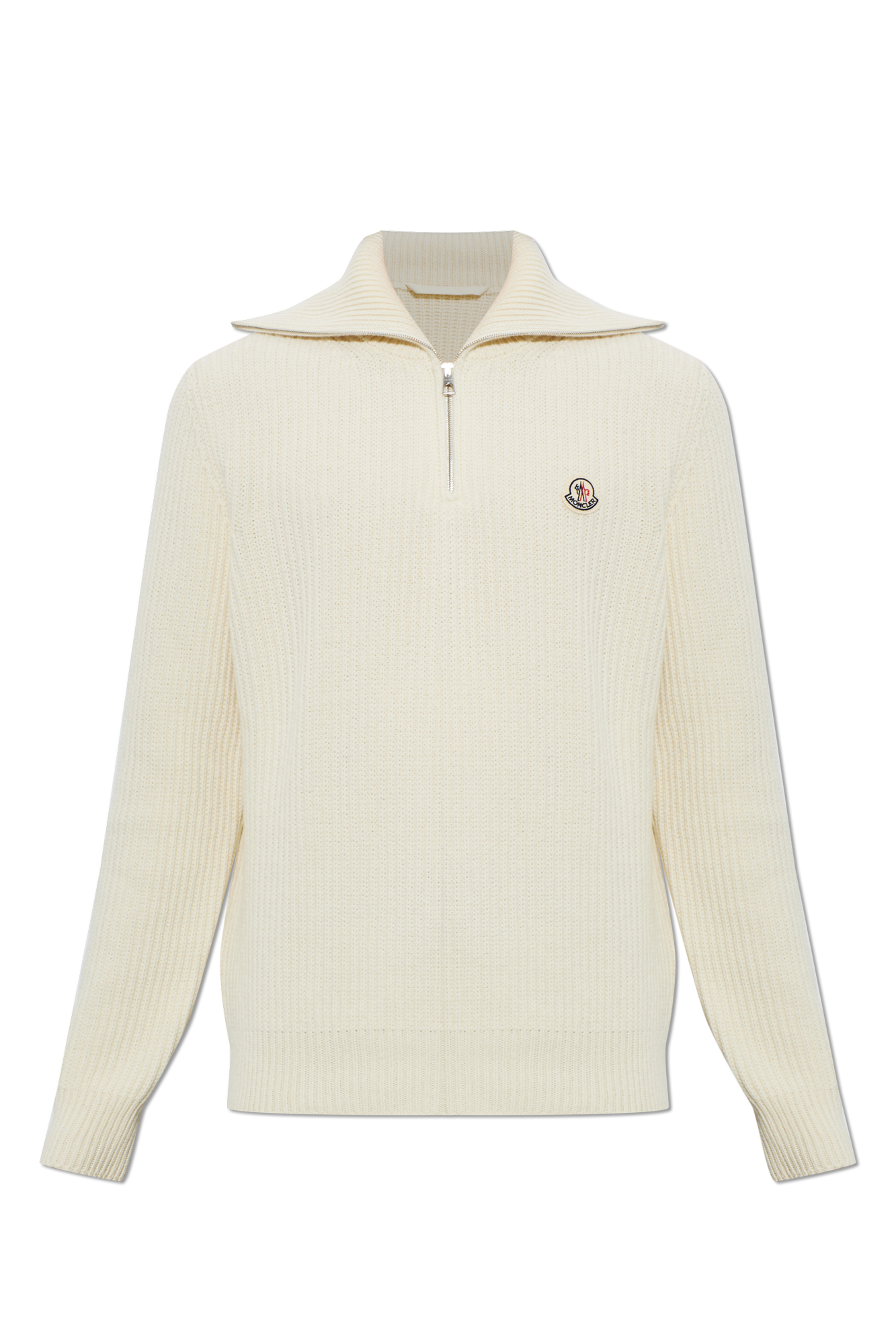 Moncler Wełniany Golf Z Naszywką Logo, Mężczyźni, Kremowy