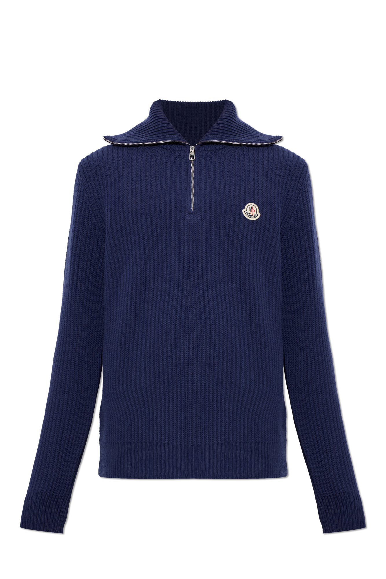 Moncler Wełniany Golf Z Naszywką Logo, Mężczyźni, Niebieski