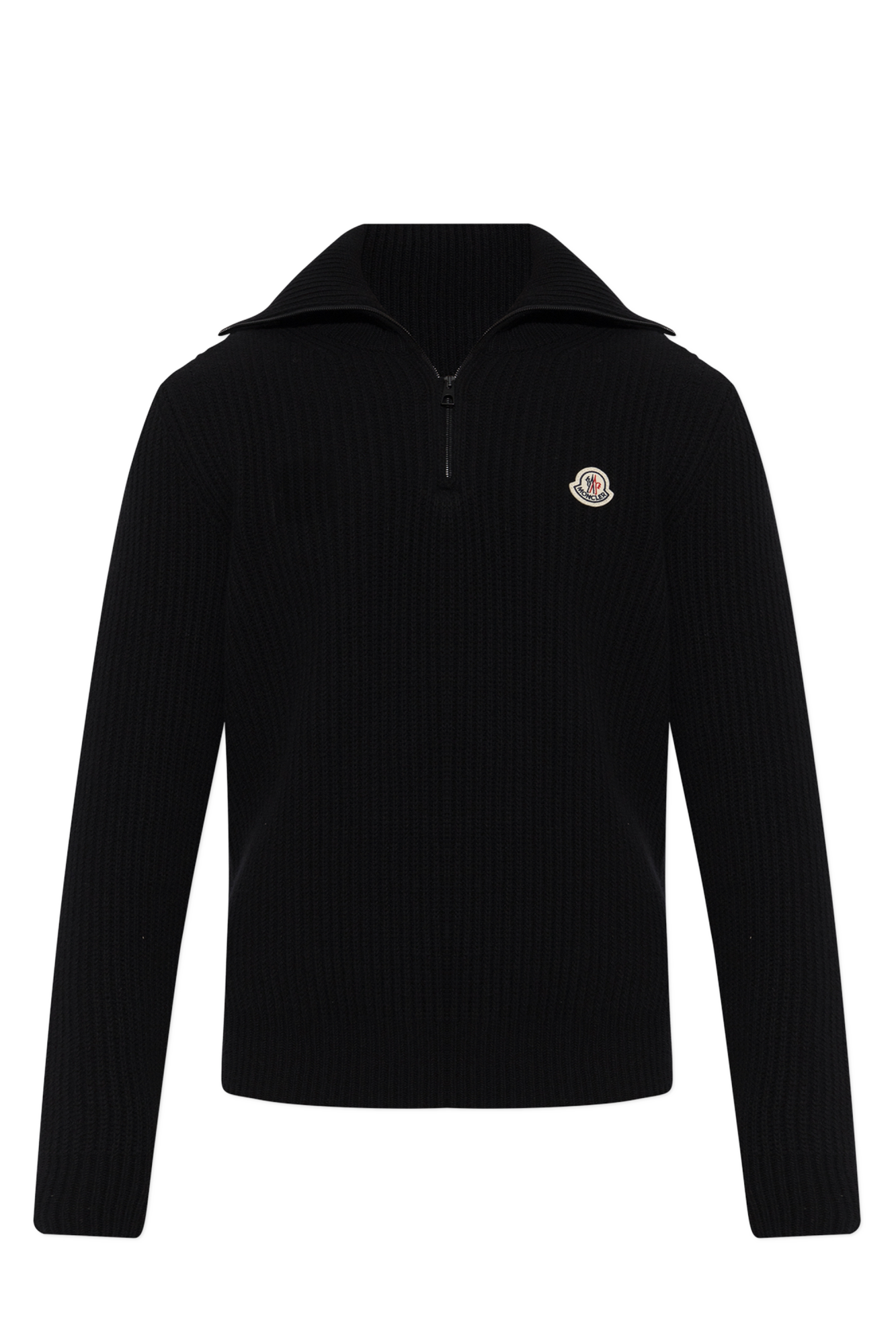 Moncler Wełniany Golf Z Naszywką Logo, Mężczyźni, Czarny