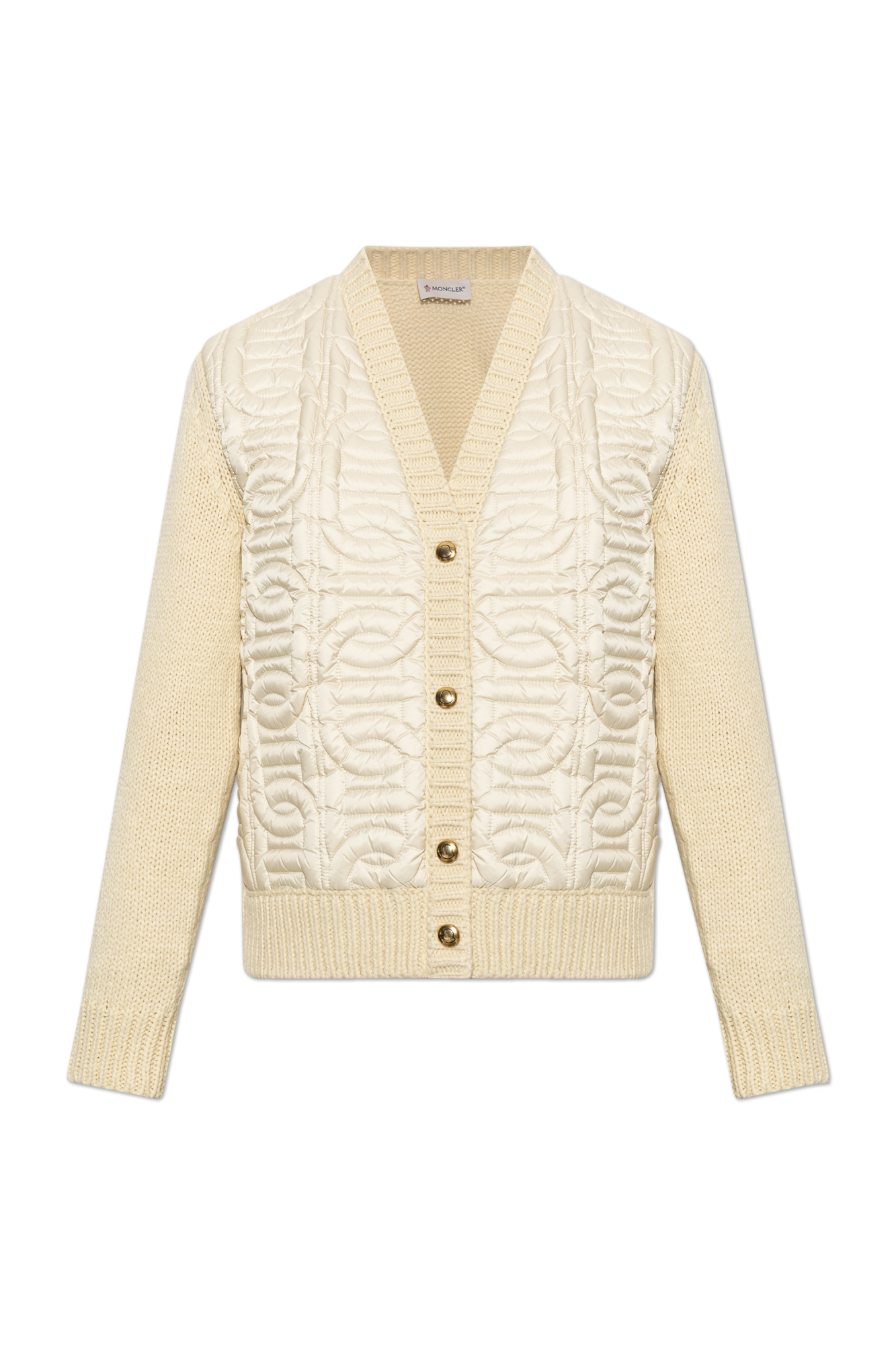 Moncler Kardigan Z Pikowanym Przodem, Kobiety, Kremowy